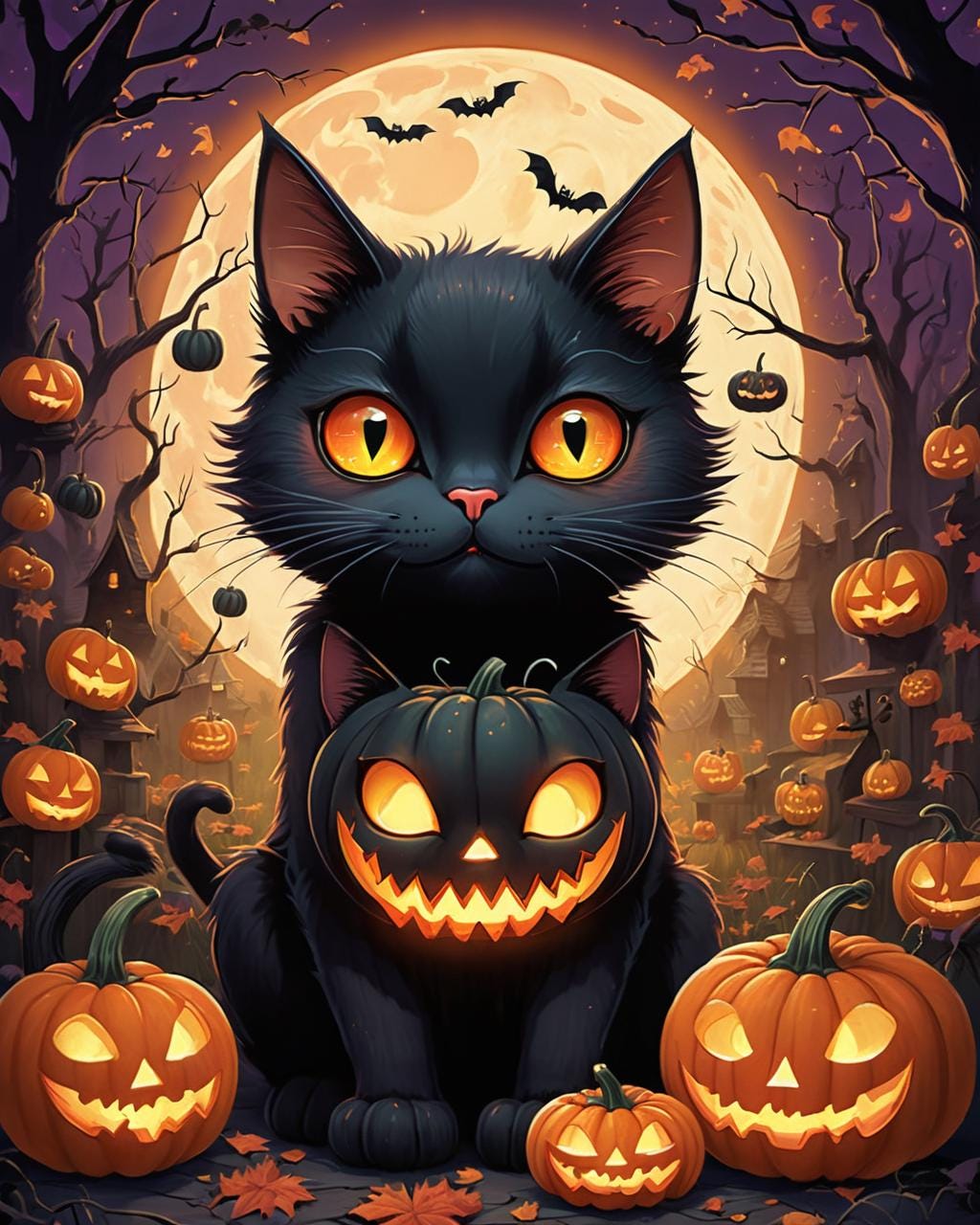 Spooky Cat Wall Art Set of 6 | Cute Halloween Black Cat Prints | Witchy Cottagecore Decor