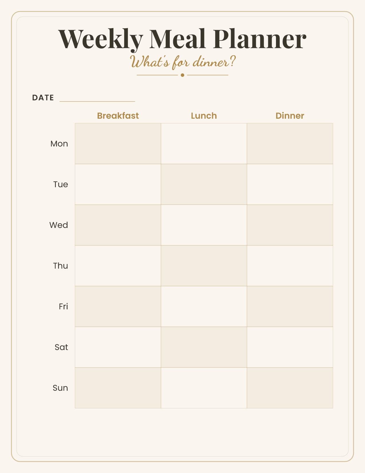 Meal Planner Printable | Weekly Meal Planner Printable Clean Grid | Printable Wall Art Wal