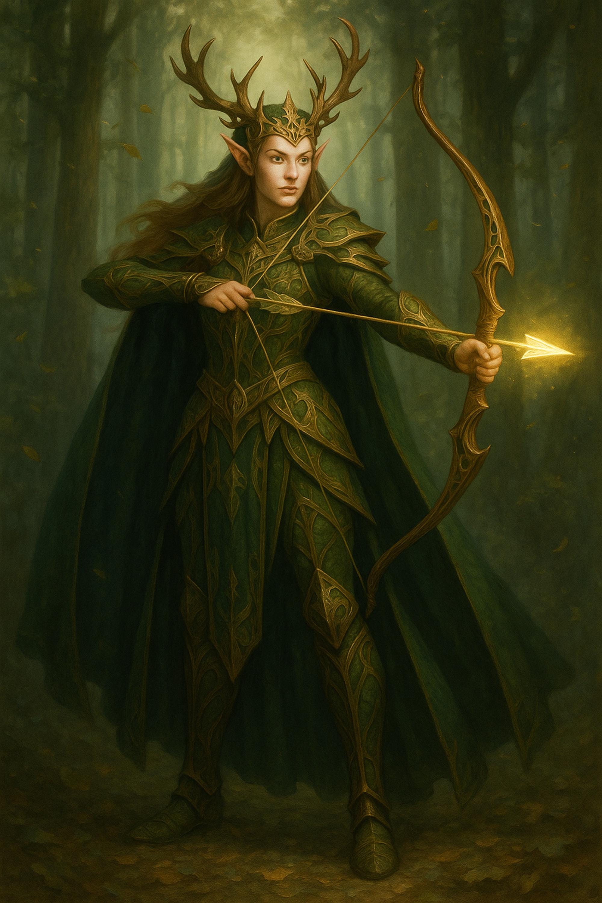 Elf Ranger Queen Fantasy Wall Art Printable, Archer Warrior Print, Tabletop RPG Character Art Digital Download, Game Room Decor