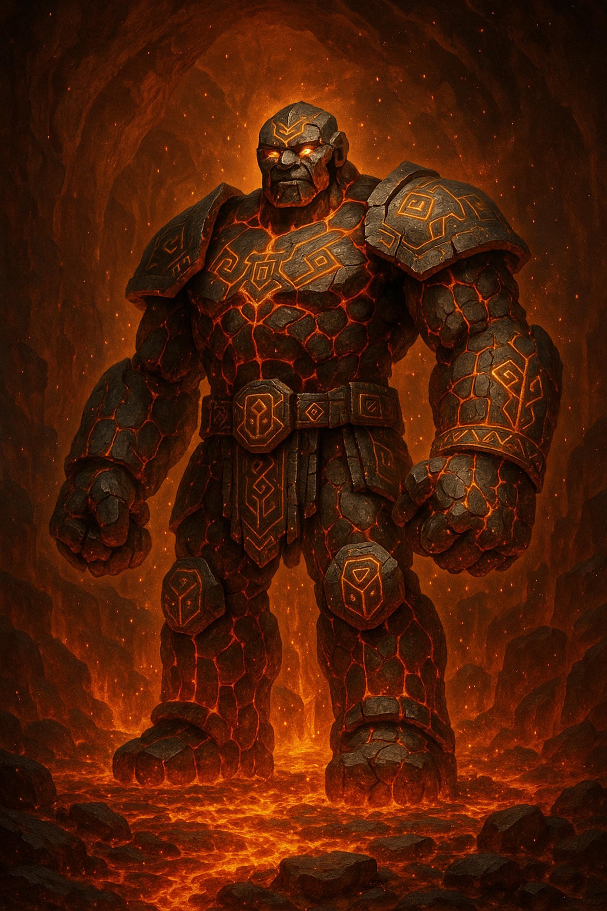 Fire Golem Fantasy Wall Art Printable, Lava Titan Monster Print, Tabletop RPG Character Art Digital Download, Game Room Decor