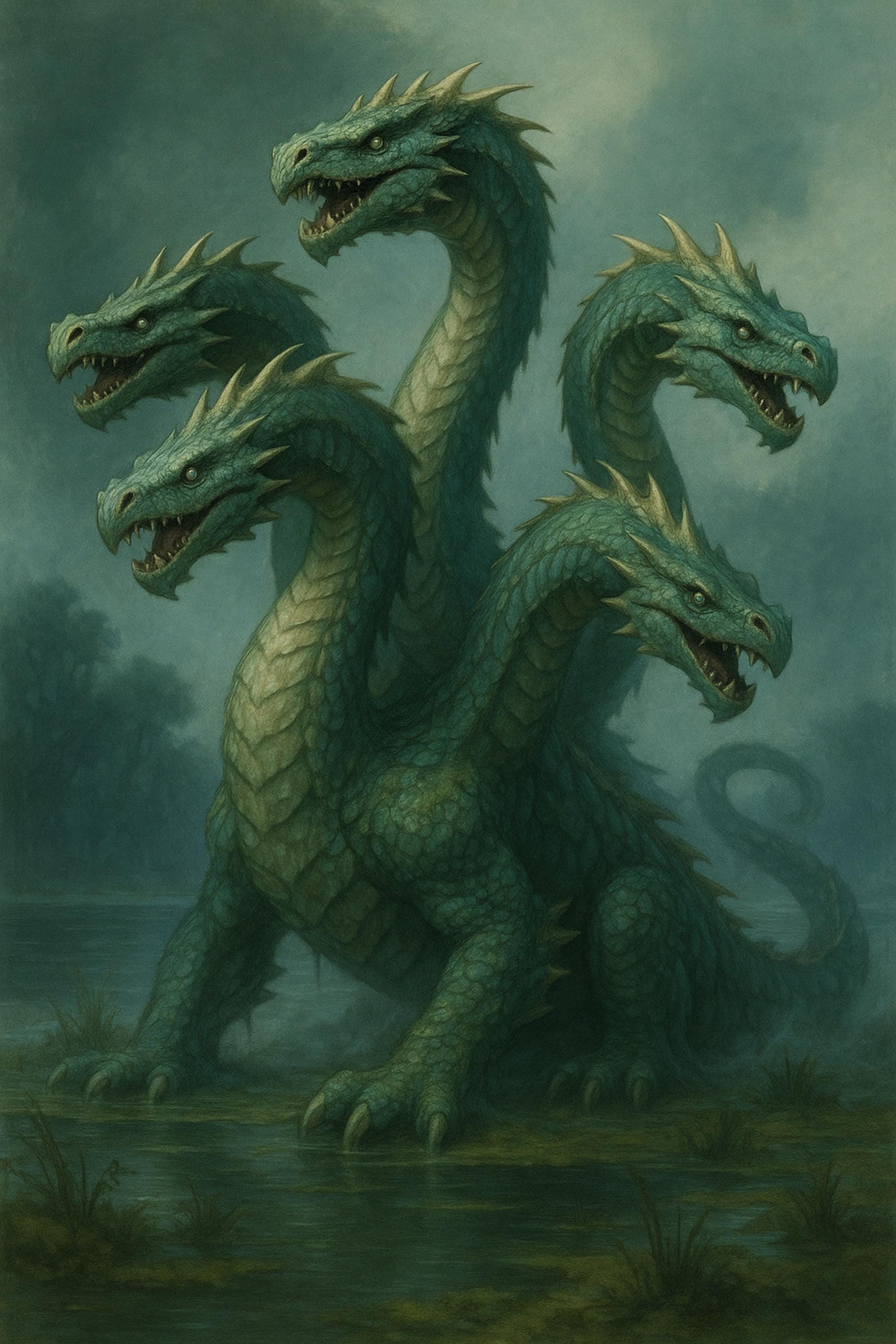 Hydra Fantasy Wall Art Printable, Multi Headed Monster Print, Tabletop RPG Character Art Digital Download, Game Room Decor