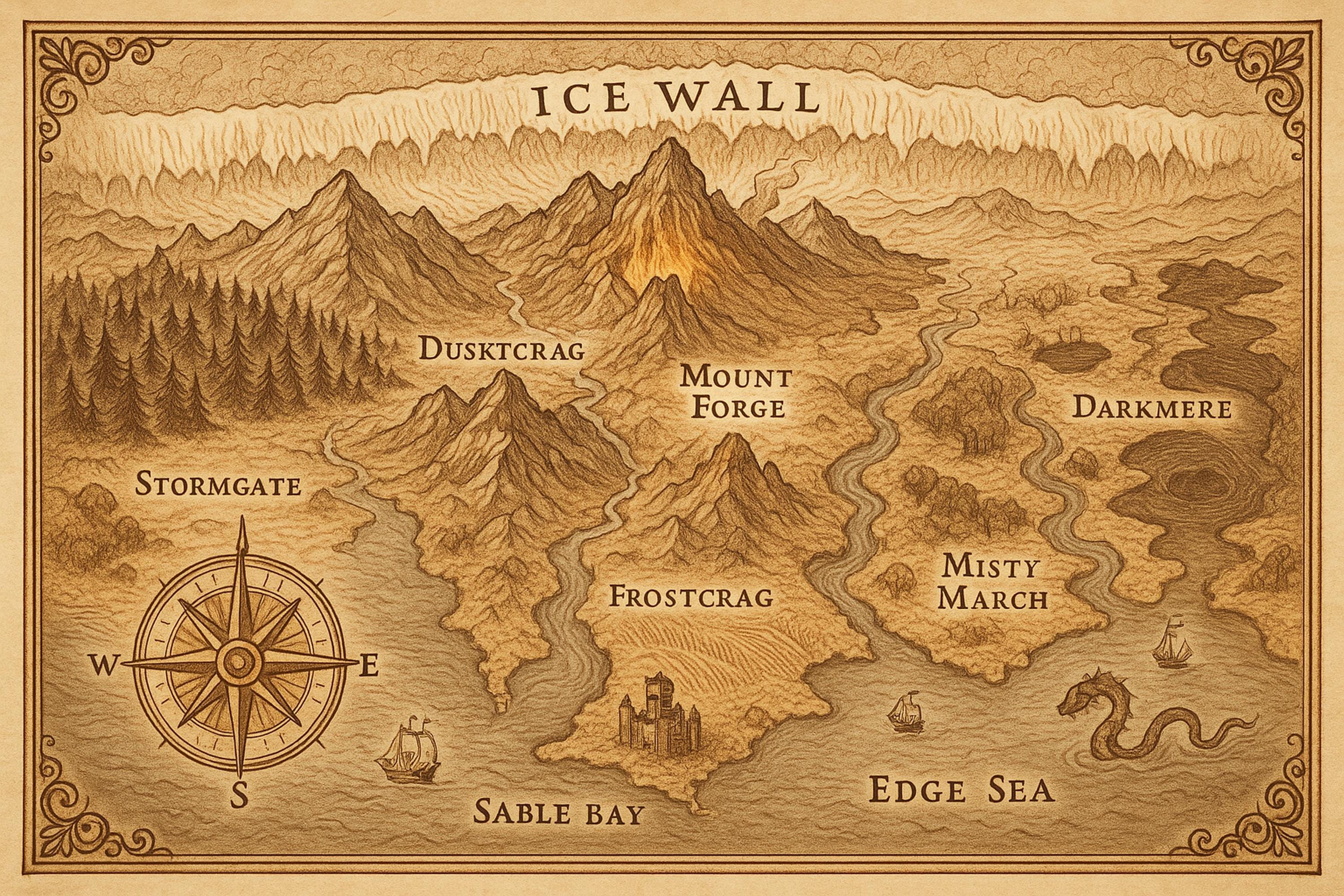 Fantasy Map Wall Art Printable, Tabletop RPG Campaign Map Print, Original Fantasy World Map Poster, Dungeon Master Gift, Game Room Decor