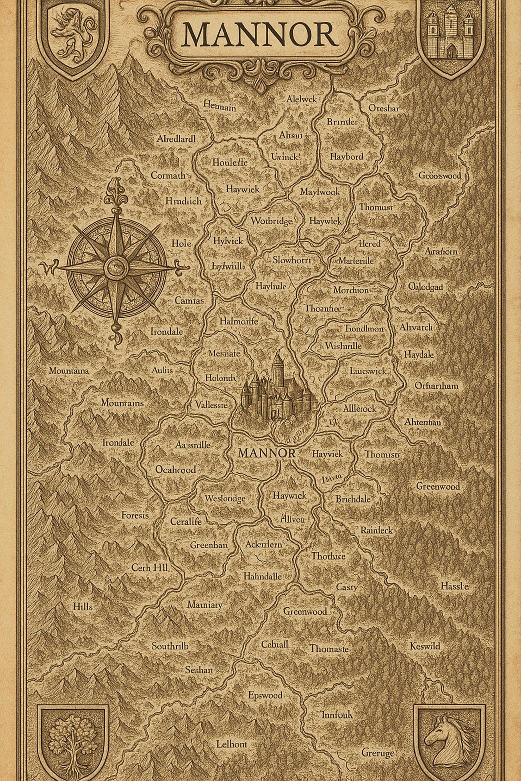 Fantasy Kingdom Map Wall Art Printable, Tabletop RPG Region Map Poster, Original Fantasy Map Print, Dungeon Master Gift, Game Room Decor