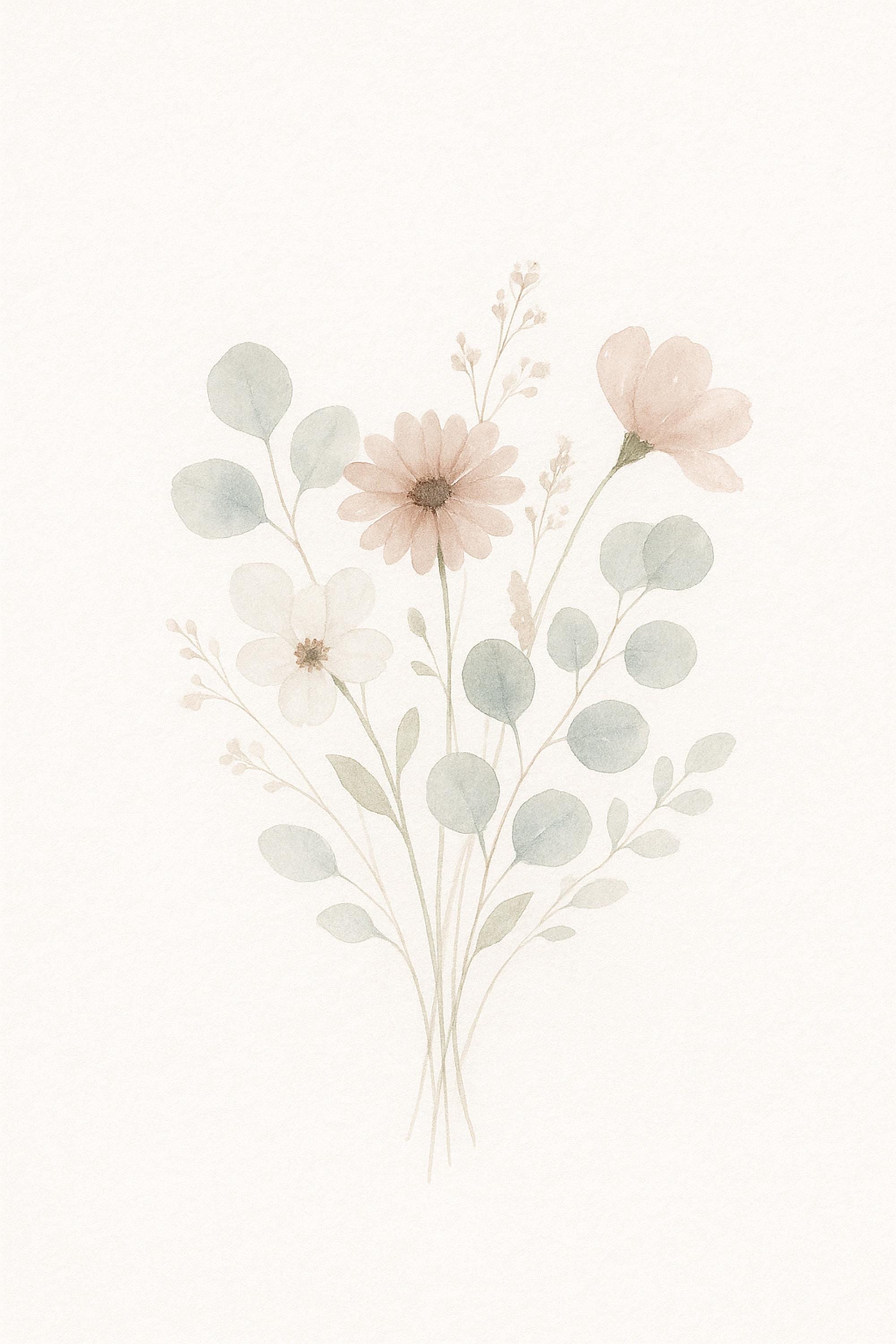 Botanical Wall Art Printable, Watercolor Wildflower Print, Floral Wall Decor, Muted Boho Botanical Art, Digital Download