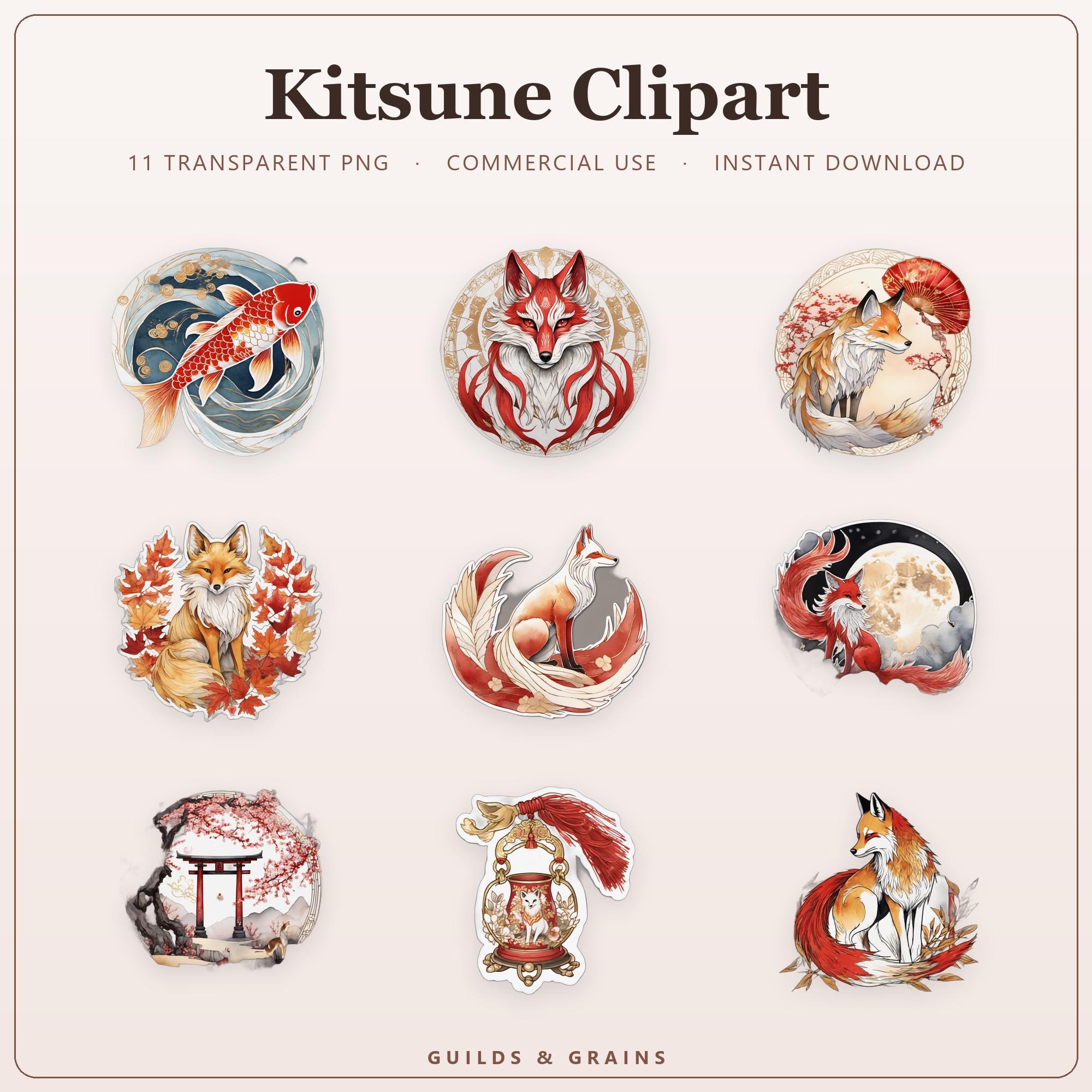 Kitsune Clipart PNG Bundle