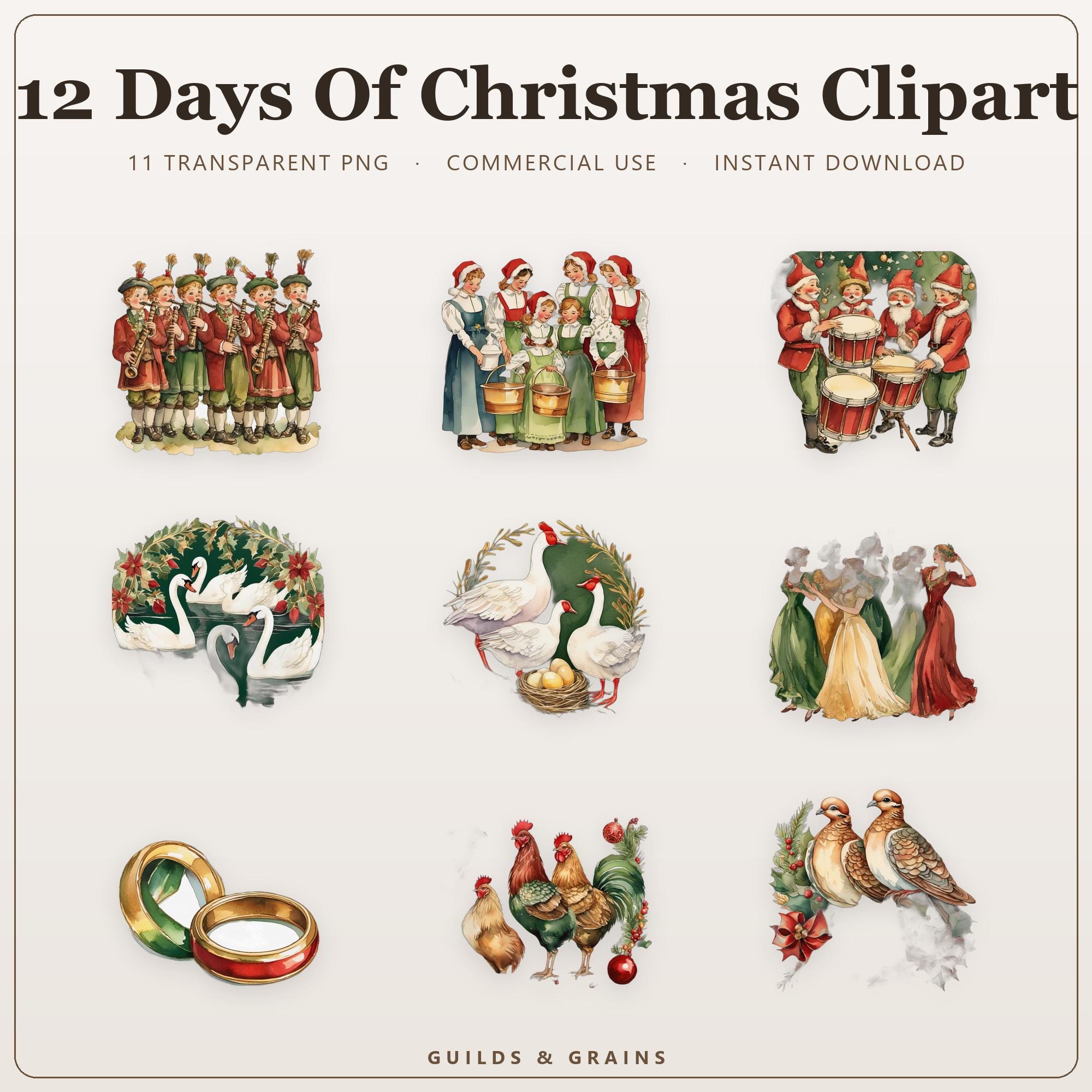 12 Days Of Christmas Clipart PNG Bundle