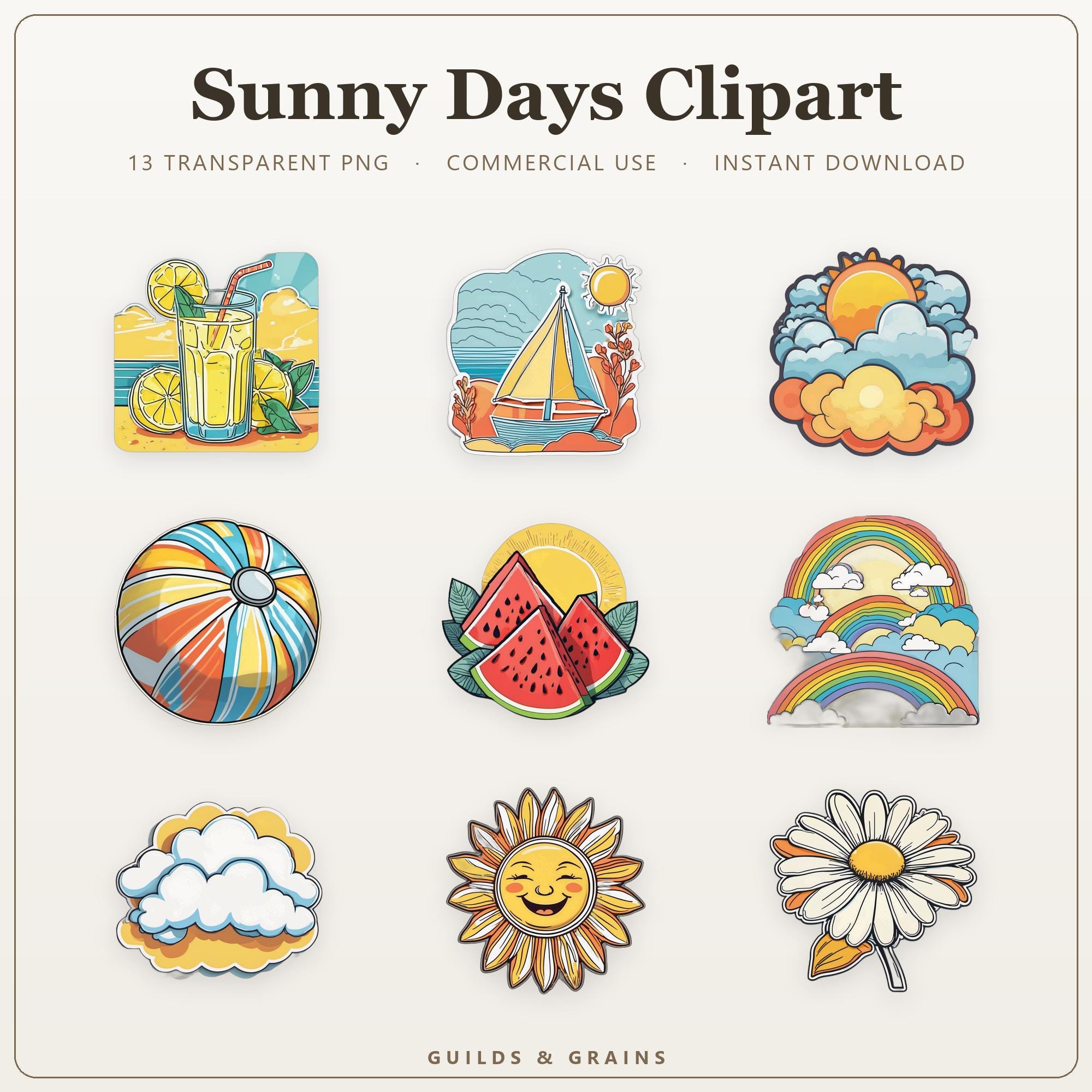 Sunny Days Clipart PNG Bundle
