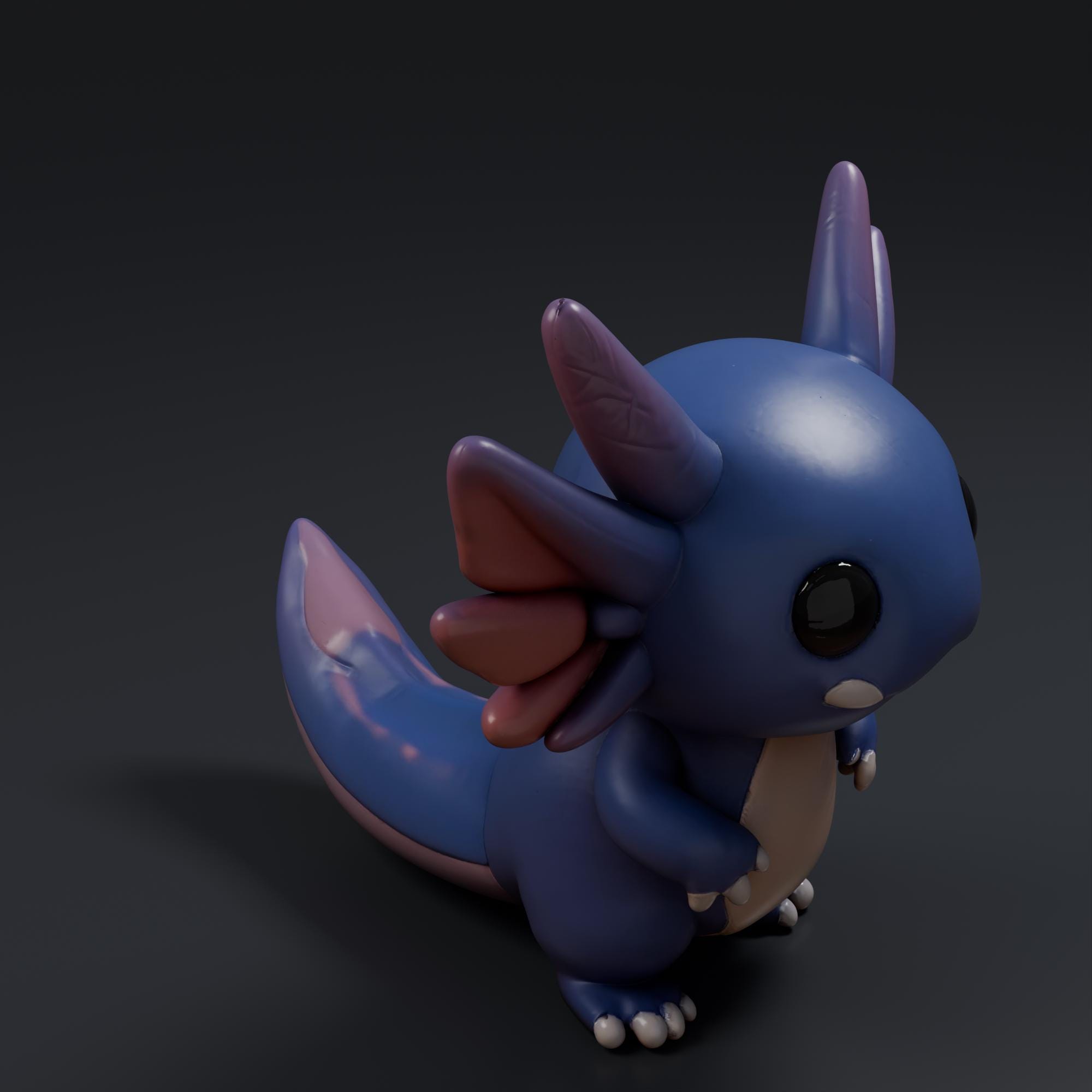 Axolotl Chibi STL File - Cute 3D Printed Animal Figurine Kawaii Desk Decor