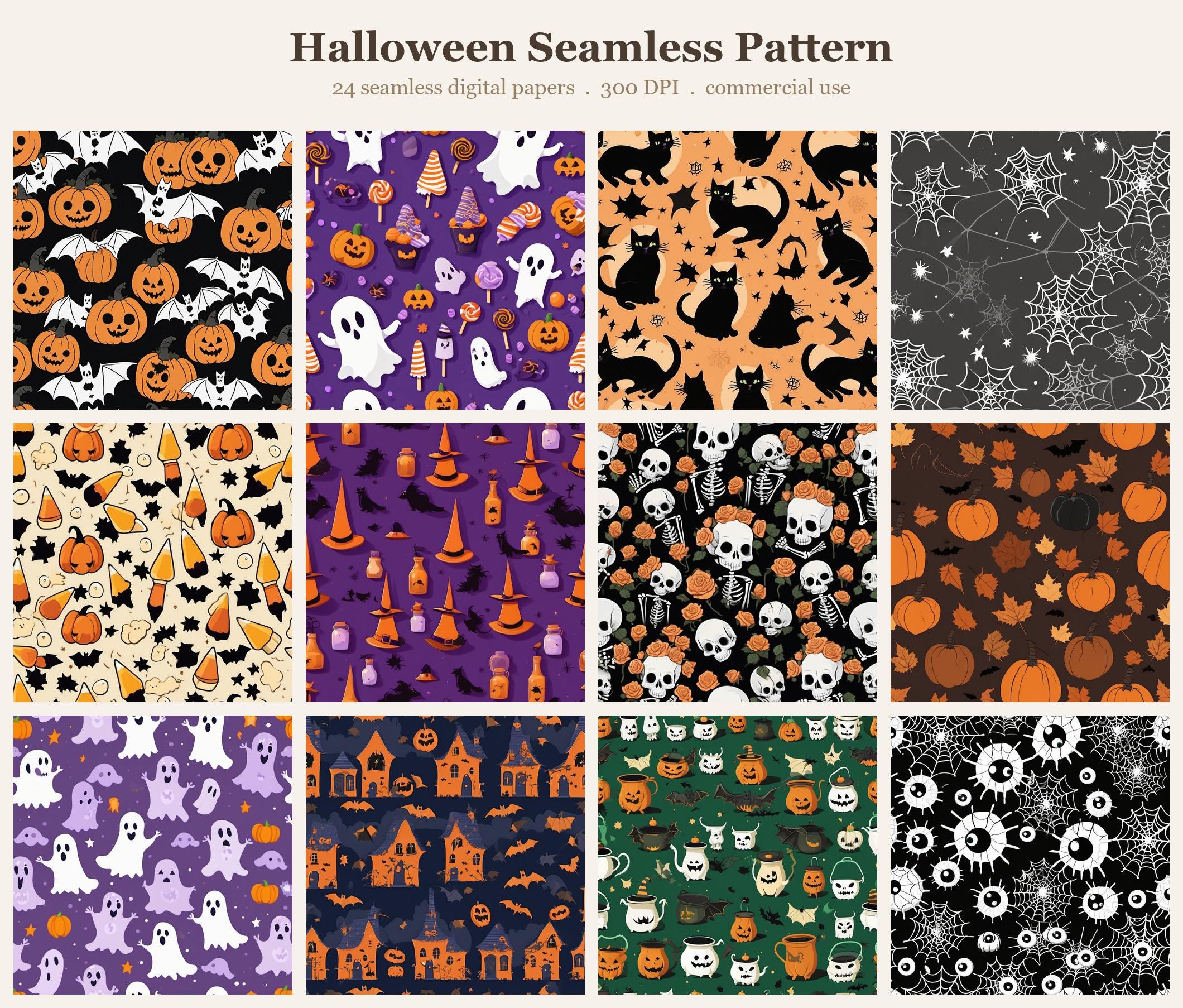 Halloween Seamless Pattern Bundle, Seamless Digital Paper, Sublimation Tumbler Wrap PNG,