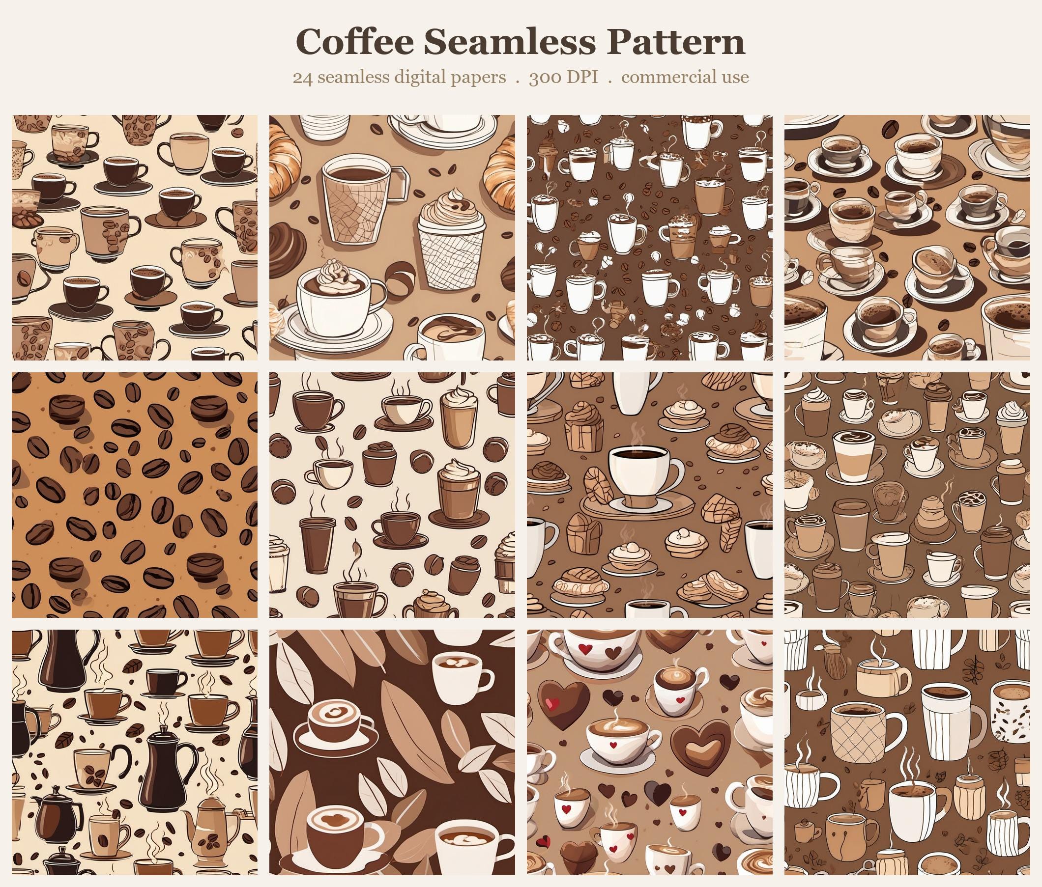 Coffee Seamless Pattern Bundle, Seamless Digital Paper, Sublimation Tumbler Wrap PNG, Designs Commercial Use