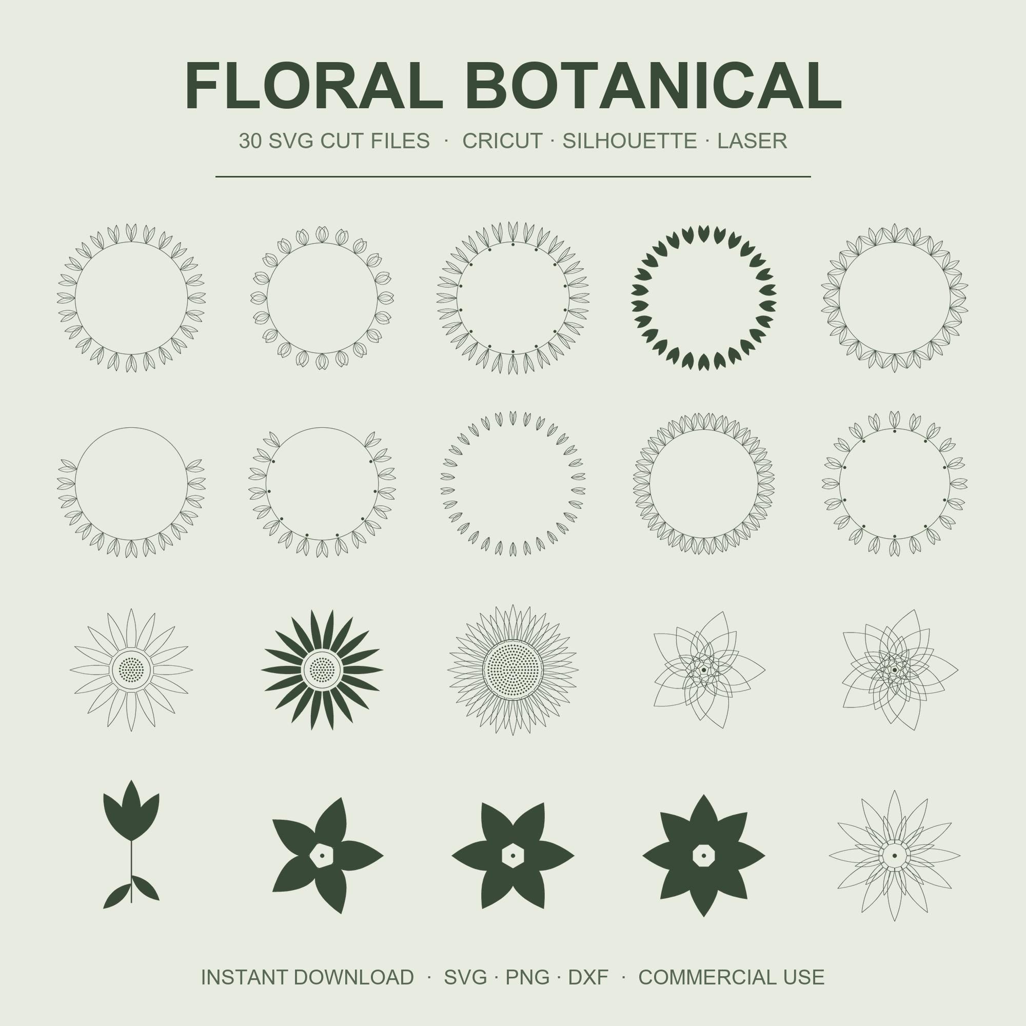 Floral SVG Bundle | 30 Botanical Cut Files | Flower Wreath Eucalyptus Greenery | Wedding S