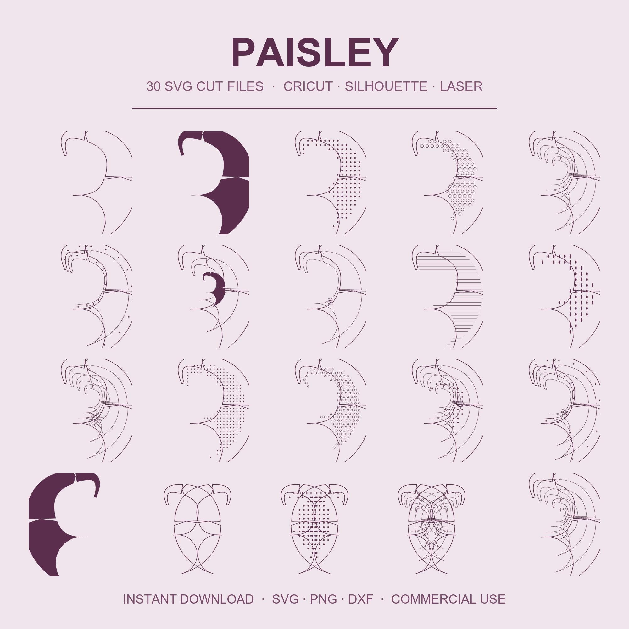 Paisley SVG Bundle | 30 Boho Paisley Cut Files | Henna Mandala Paisley | Bandana Mehndi Cr