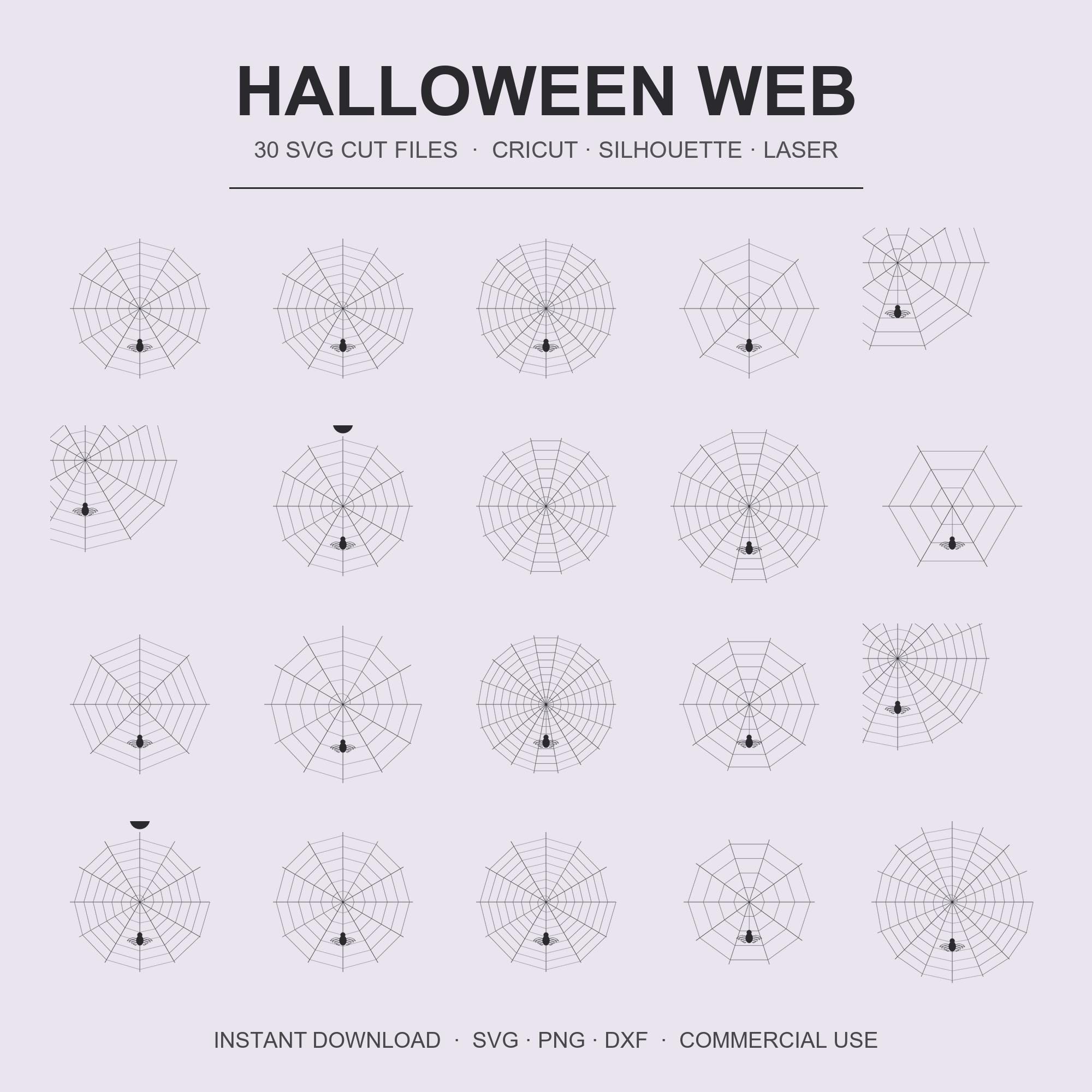 Halloween Spider Web SVG Bundle | 30 Spider Web Cut Files | Cricut Halloween Laser Cut | S
