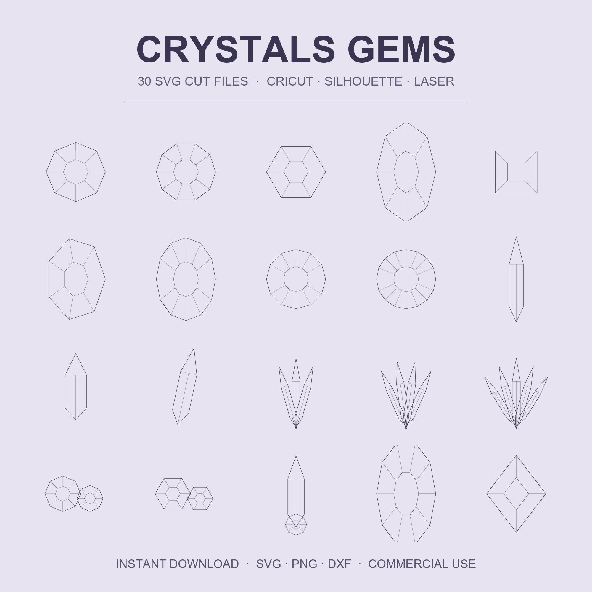 Crystal SVG Bundle | 30 Gemstone Crystal Cut Files | Cricut Boho Witchy Laser Cut | Healin