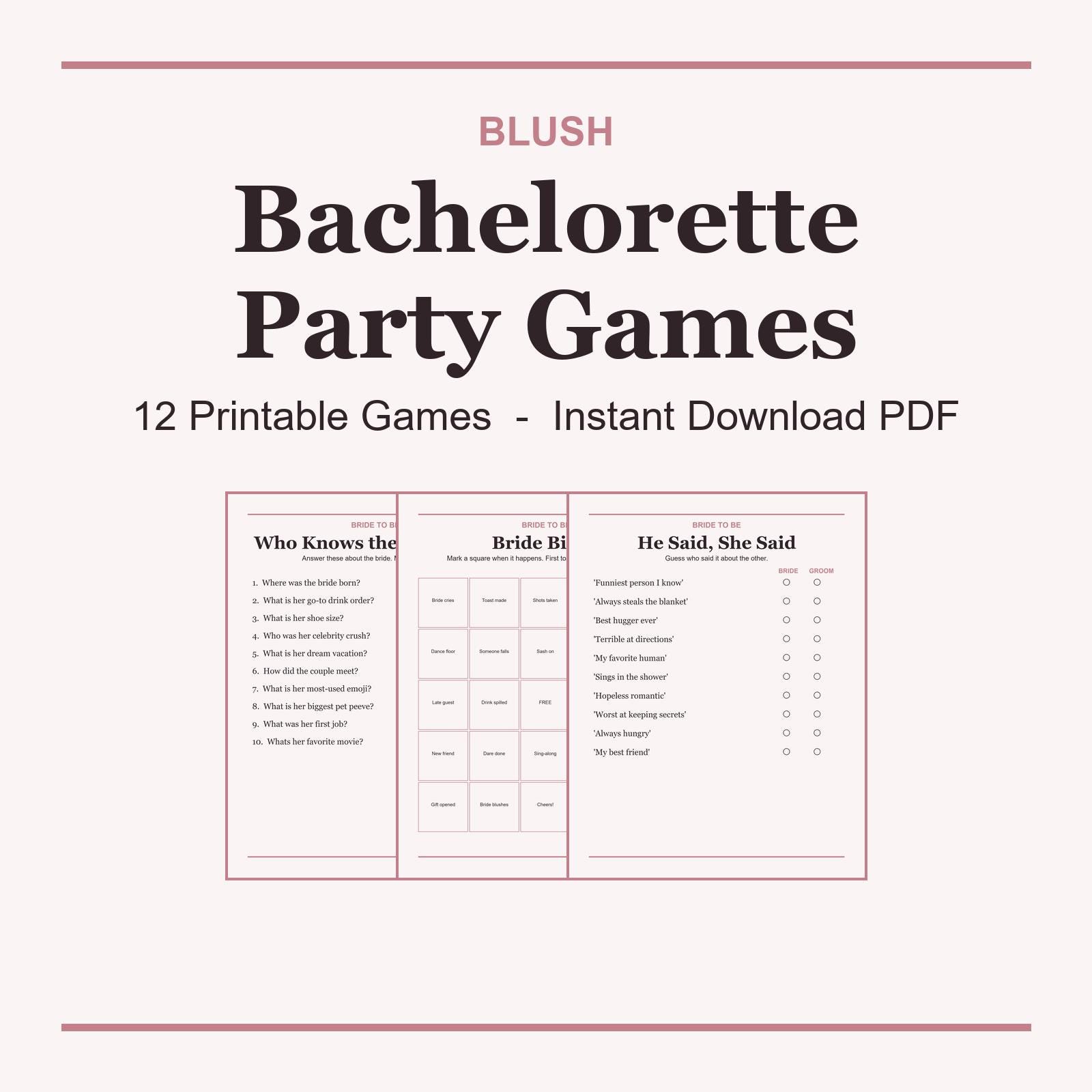Blush Bachelorette Party Games Printable