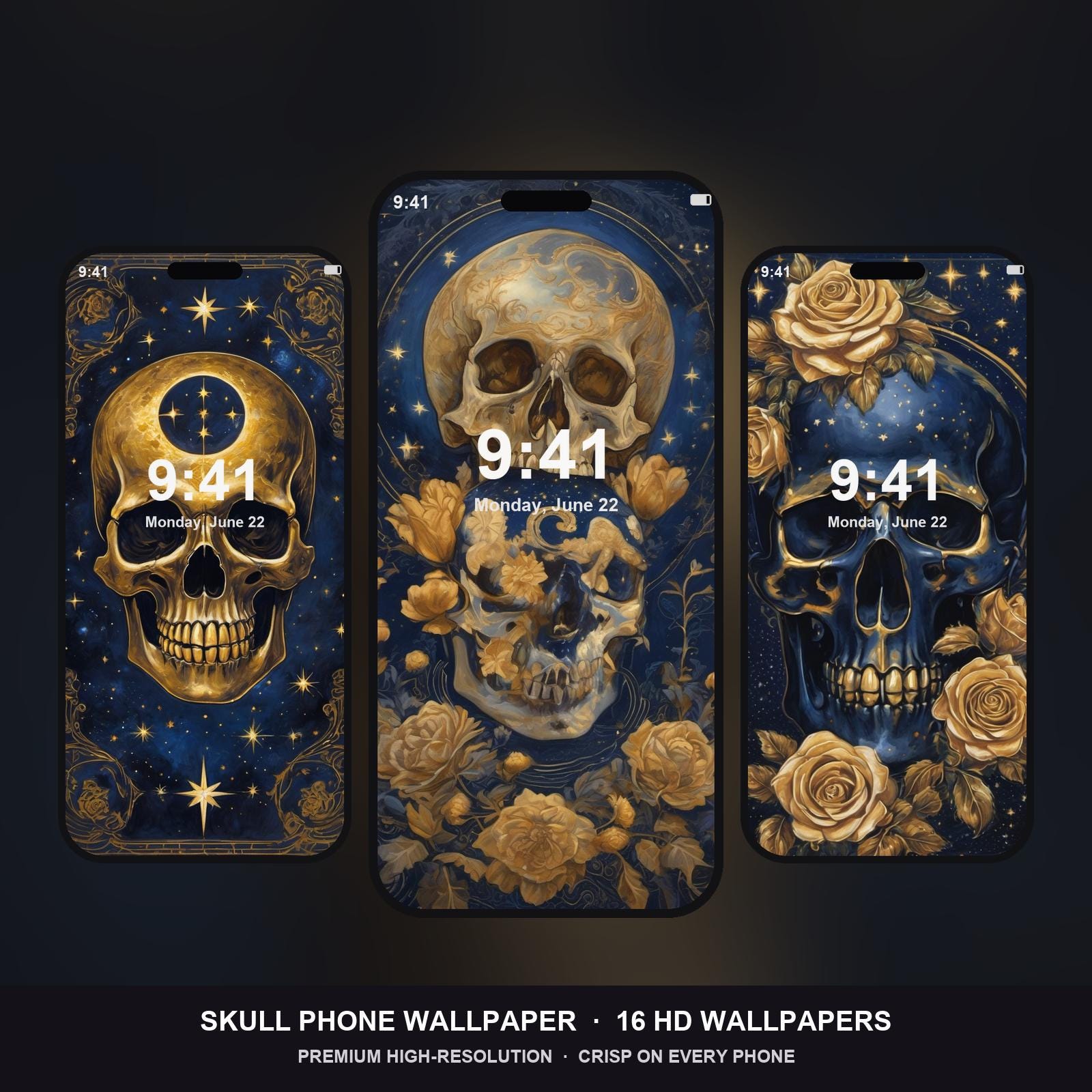Skull Phone Wallpaper | 16 Celestial iPhone Wallpapers | Gothic Moon Star Lock Screen | In