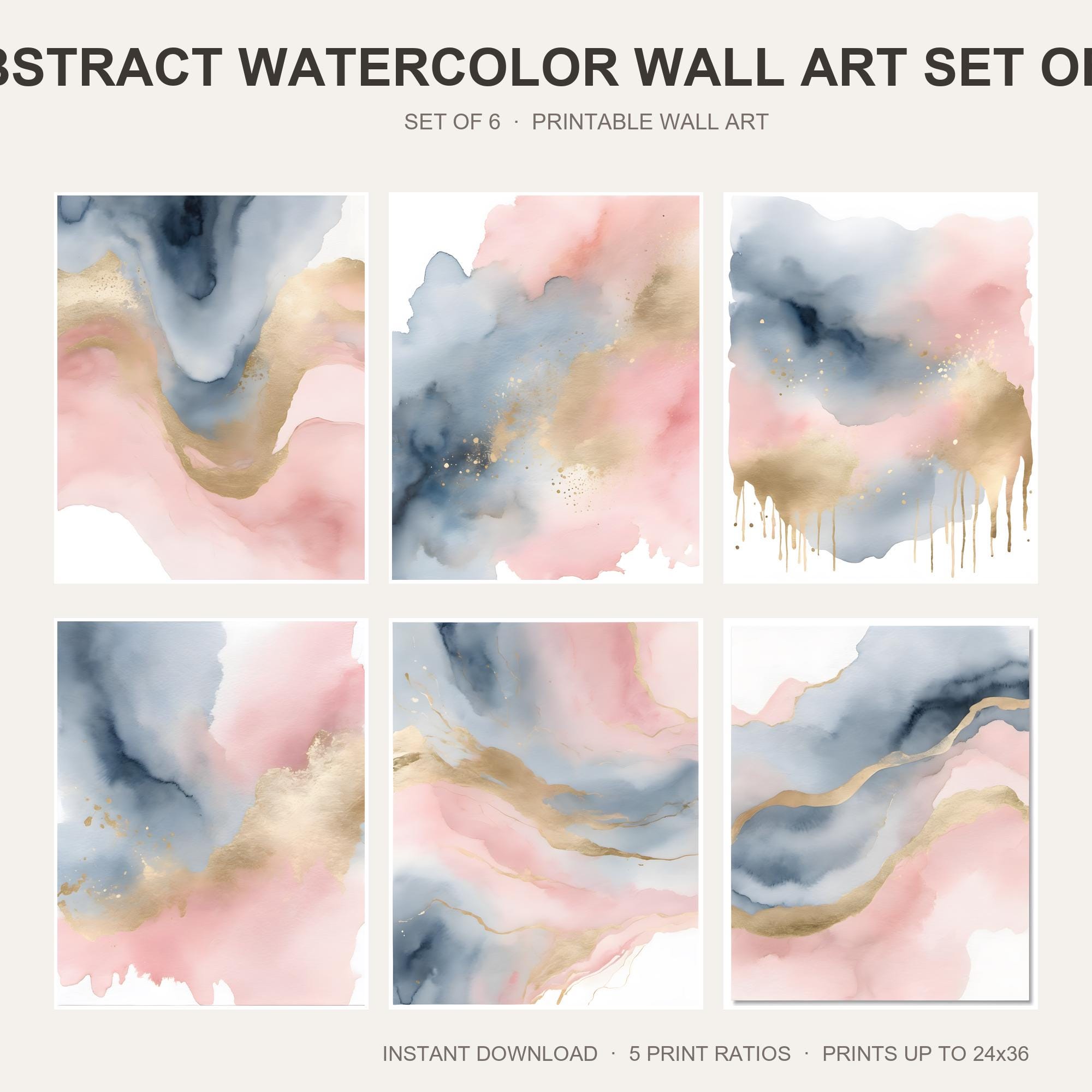 Abstract Watercolor Wall Art Set of 6