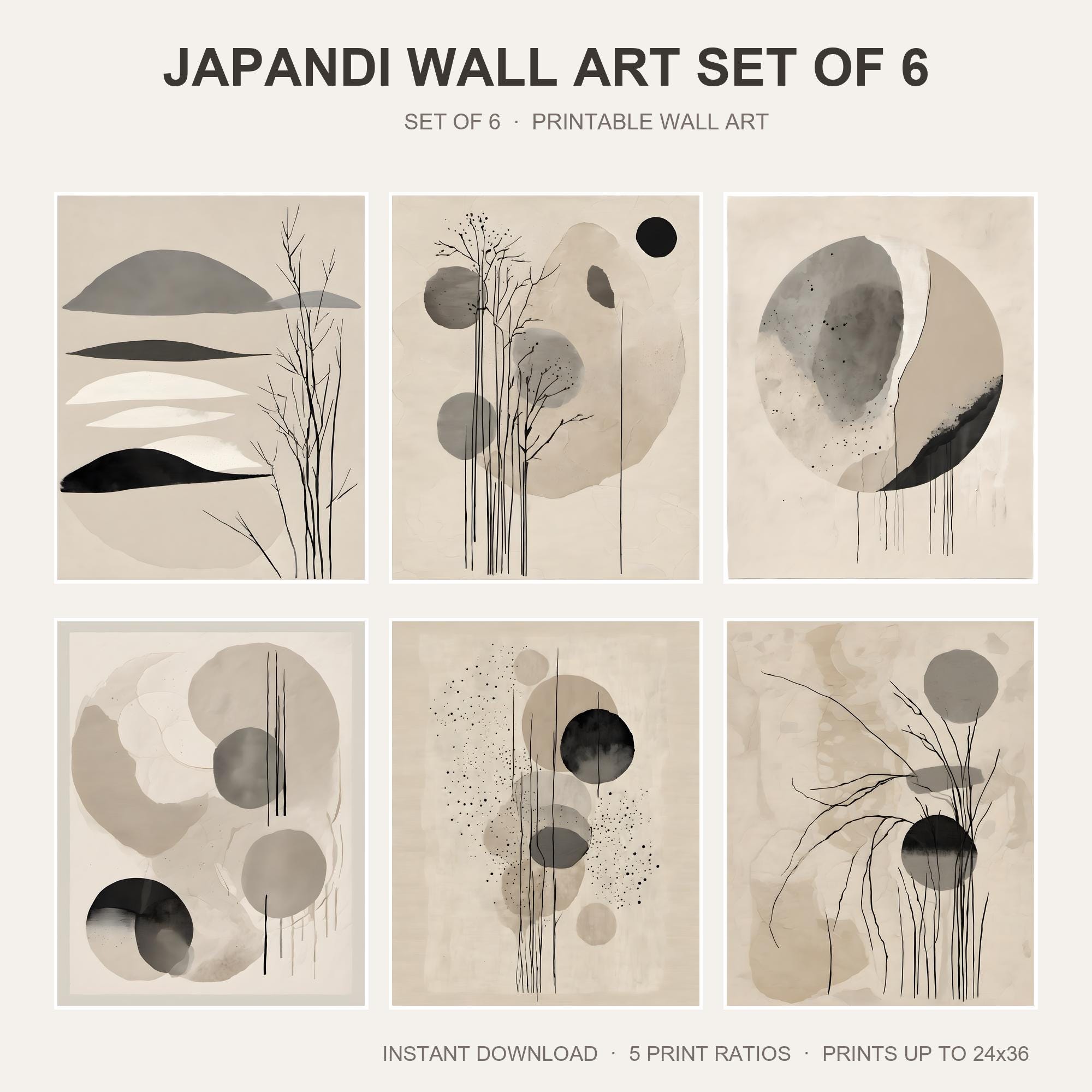 Japandi Wall Art Set of 6