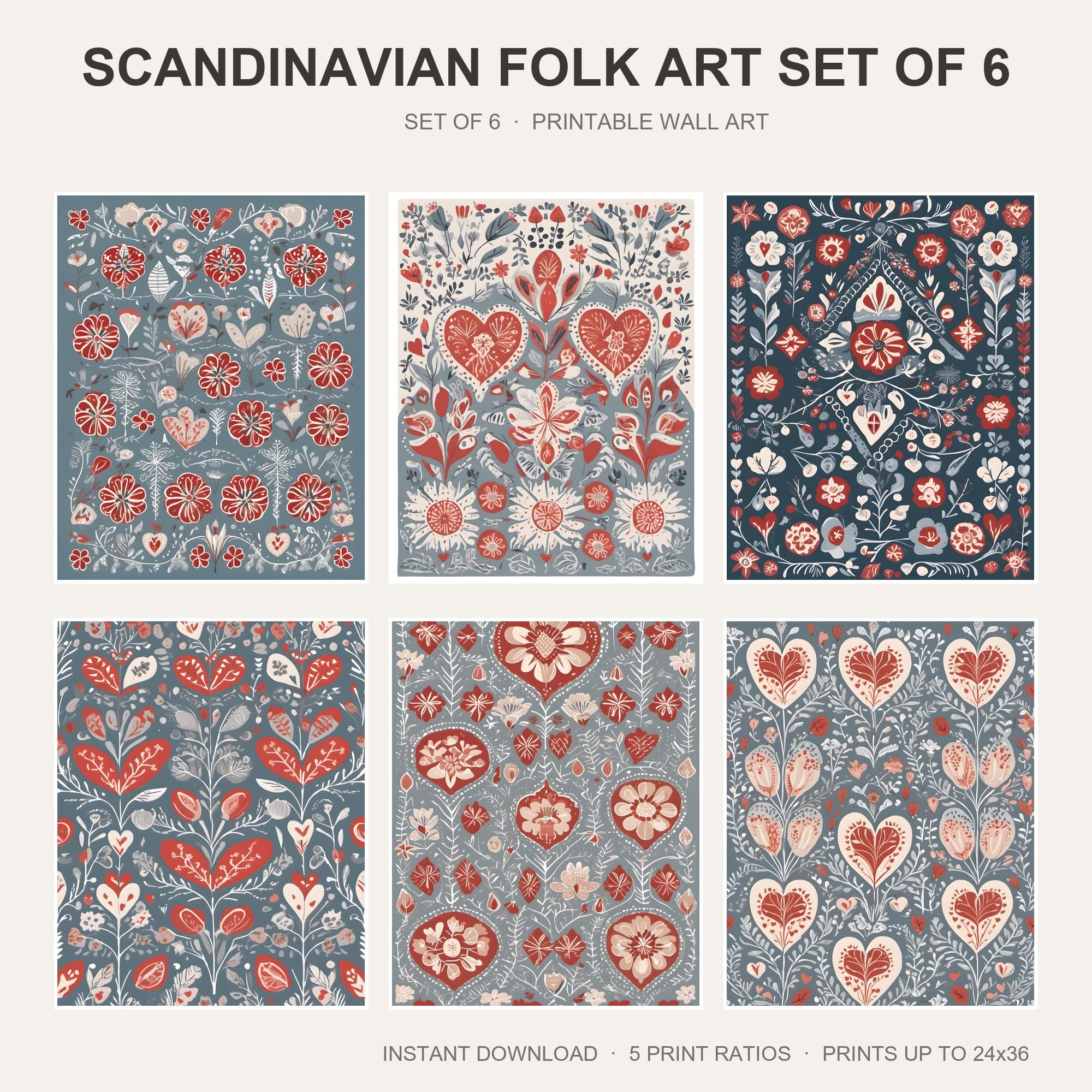 Scandinavian Folk Art Set of 6