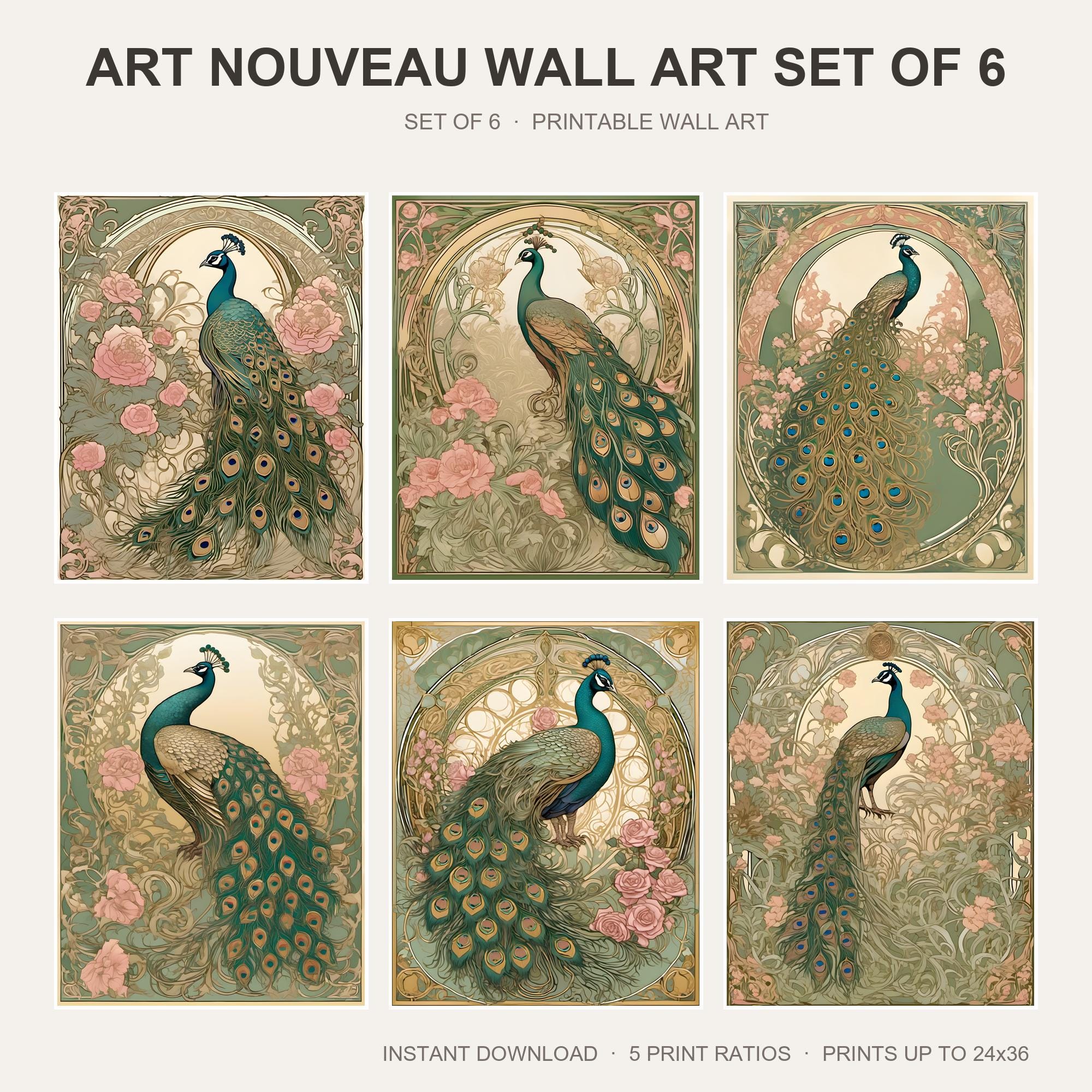 Art Nouveau Wall Art Set of 6