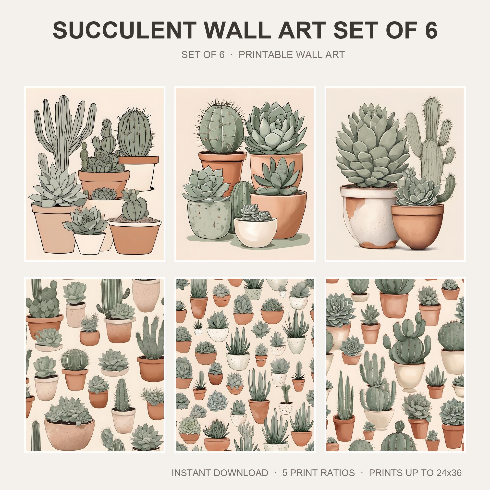 Succulent Wall Art Set of 6