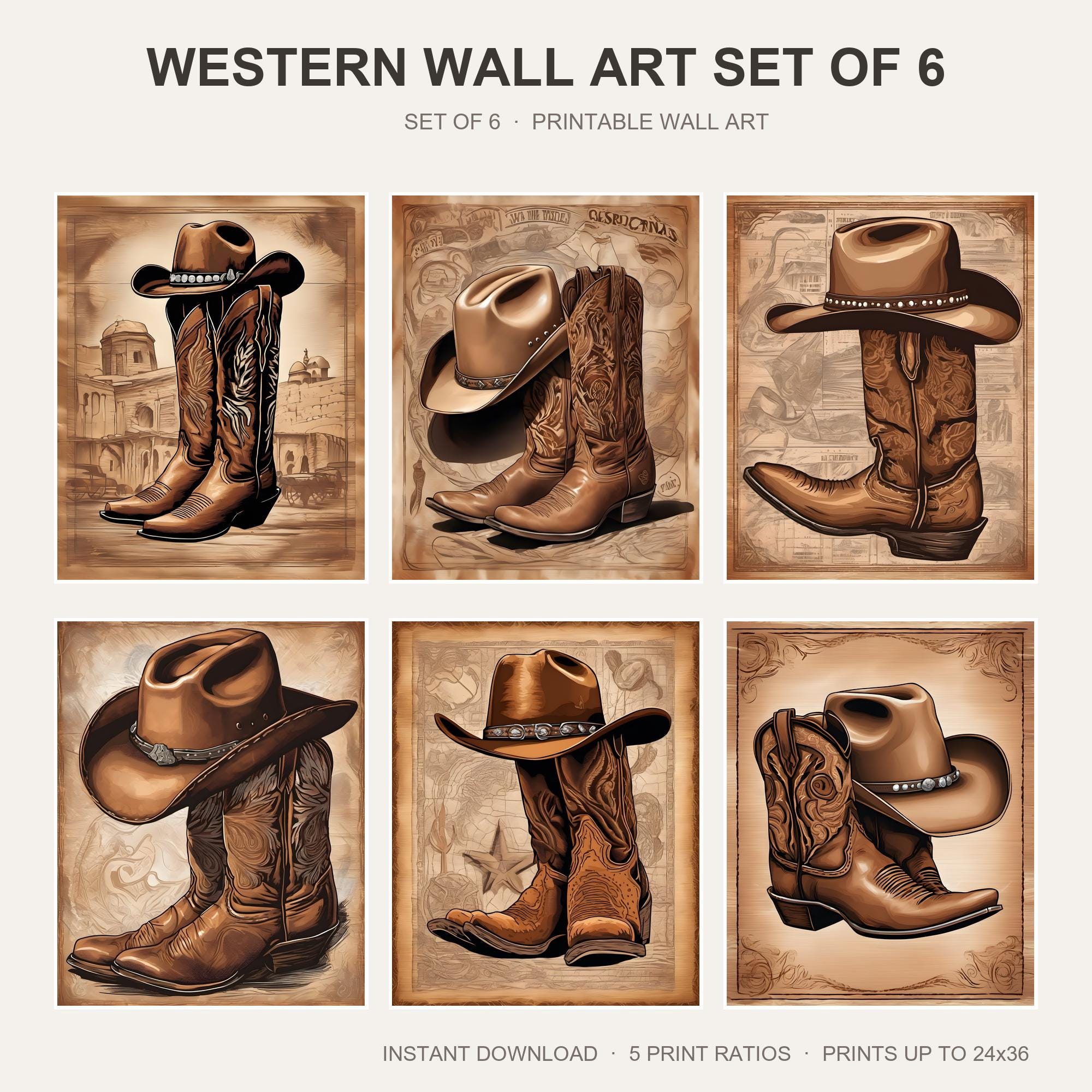 Western Wall Art Set of 6