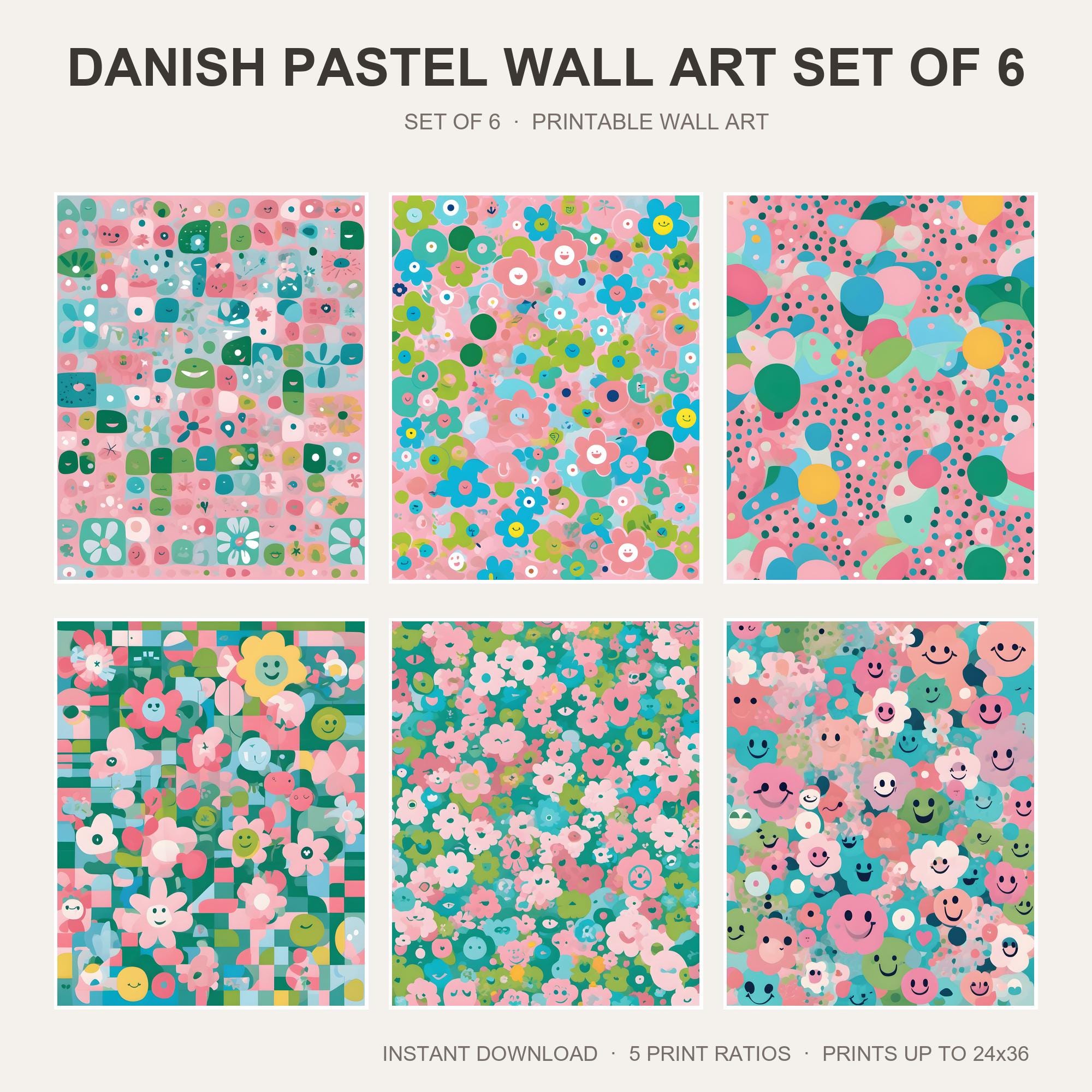Danish Pastel Wall Art Set of 6