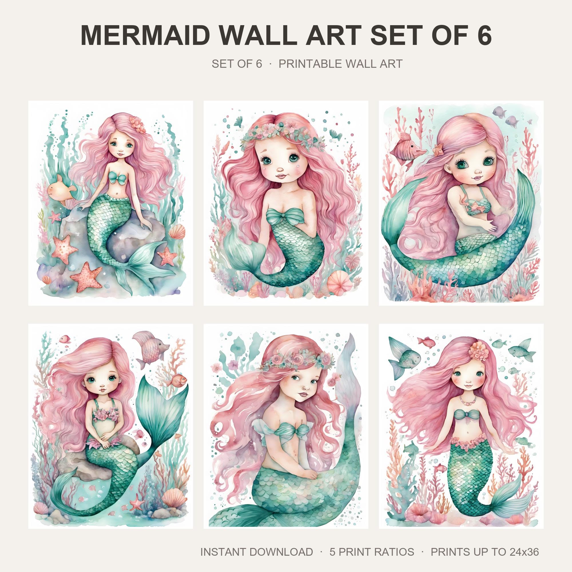 Mermaid Wall Art Set of 6