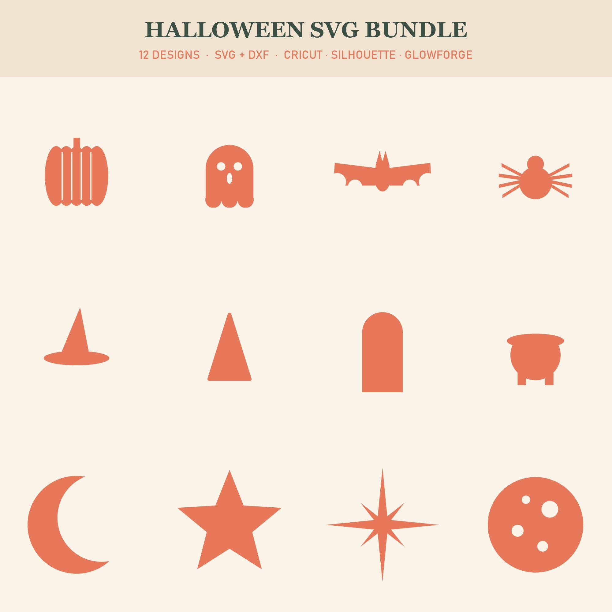 Halloween SVG Bundle | Pumpkin Ghost Bat Spider Witch Hat Cut Files | Cricut Silhouette |