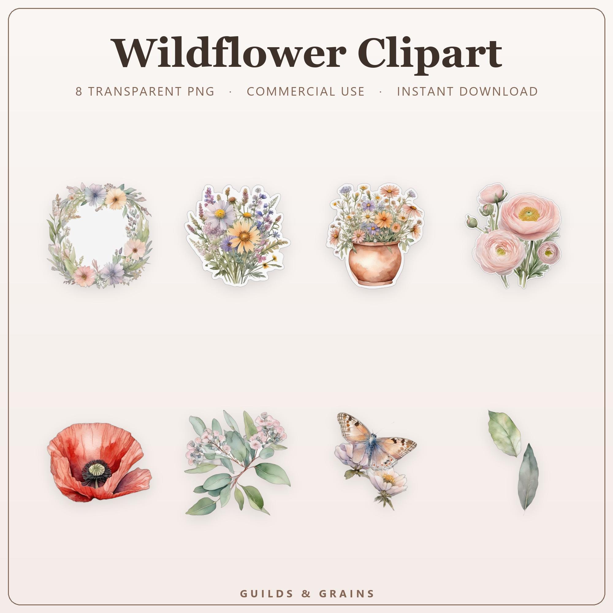 Wildflower Clipart PNG Bundle