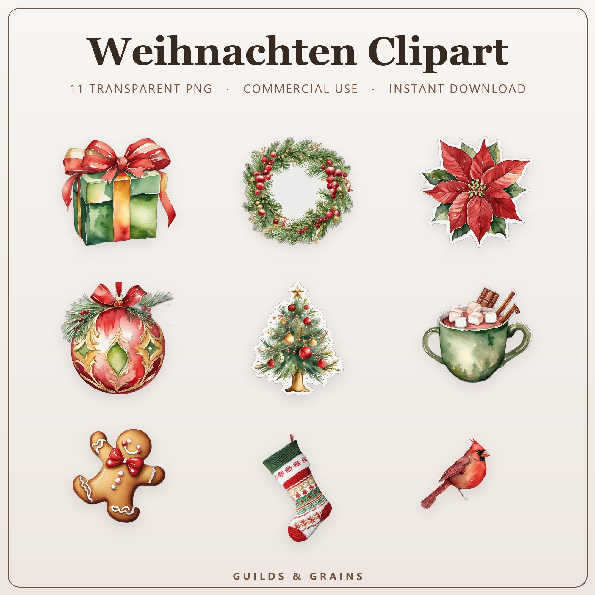 Weihnachten Clipart PNG Bundle