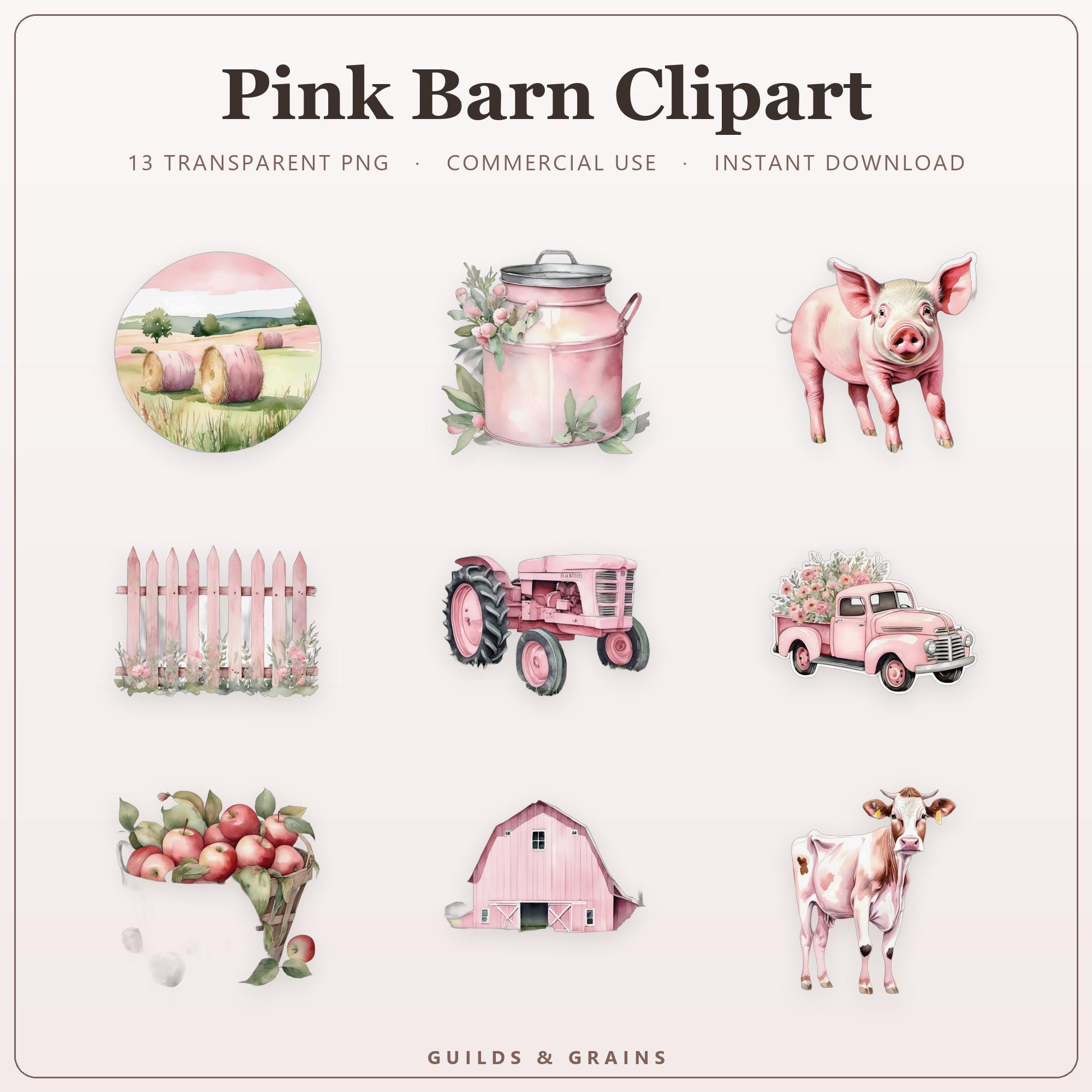 Pink Barn Clipart PNG Bundle