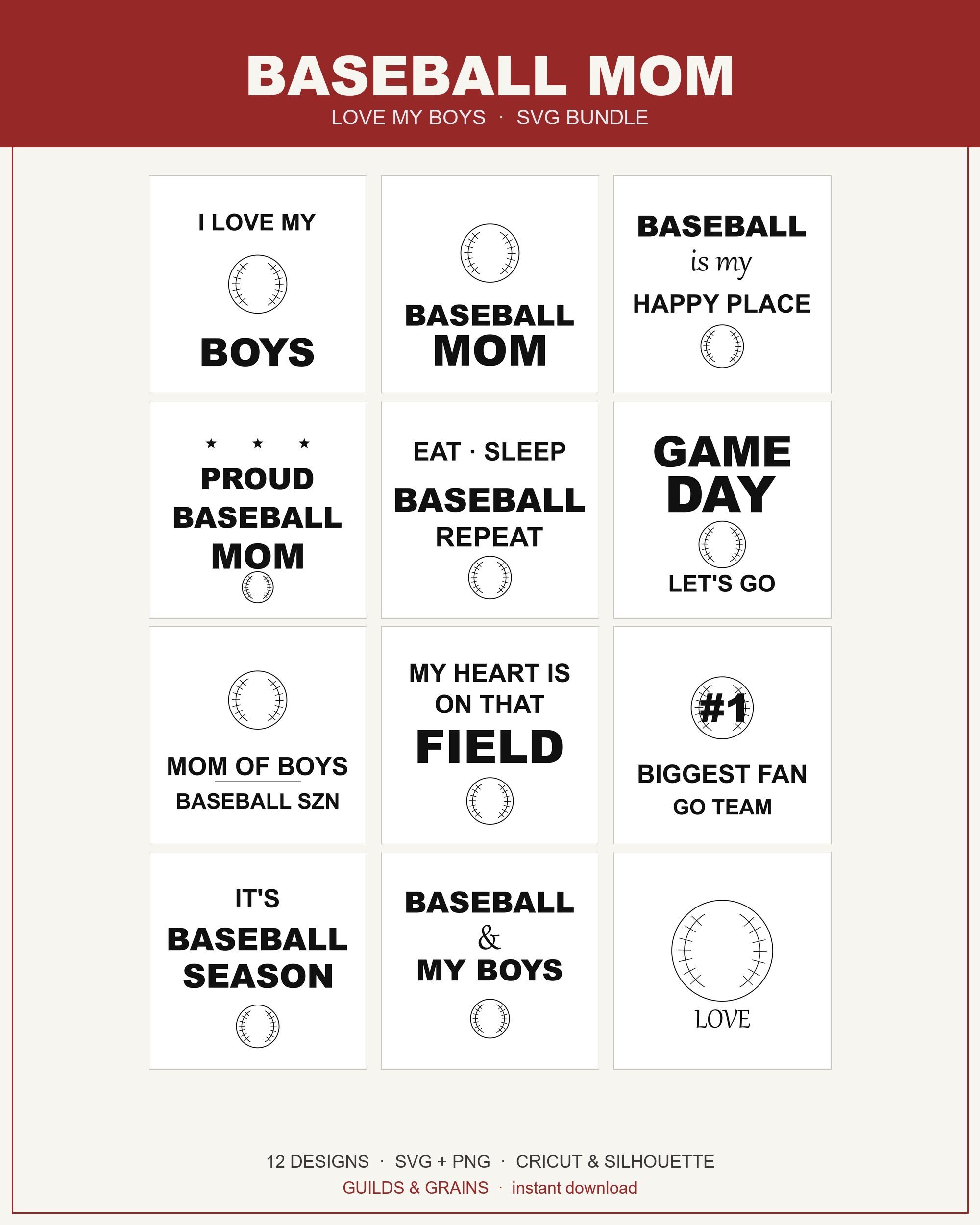 Baseball Mom SVG Bundle, Love My Boys Baseball Cut Files, Baseball Mom of Boys Shirt, 12 Designs Cricut Silhouette PNG
