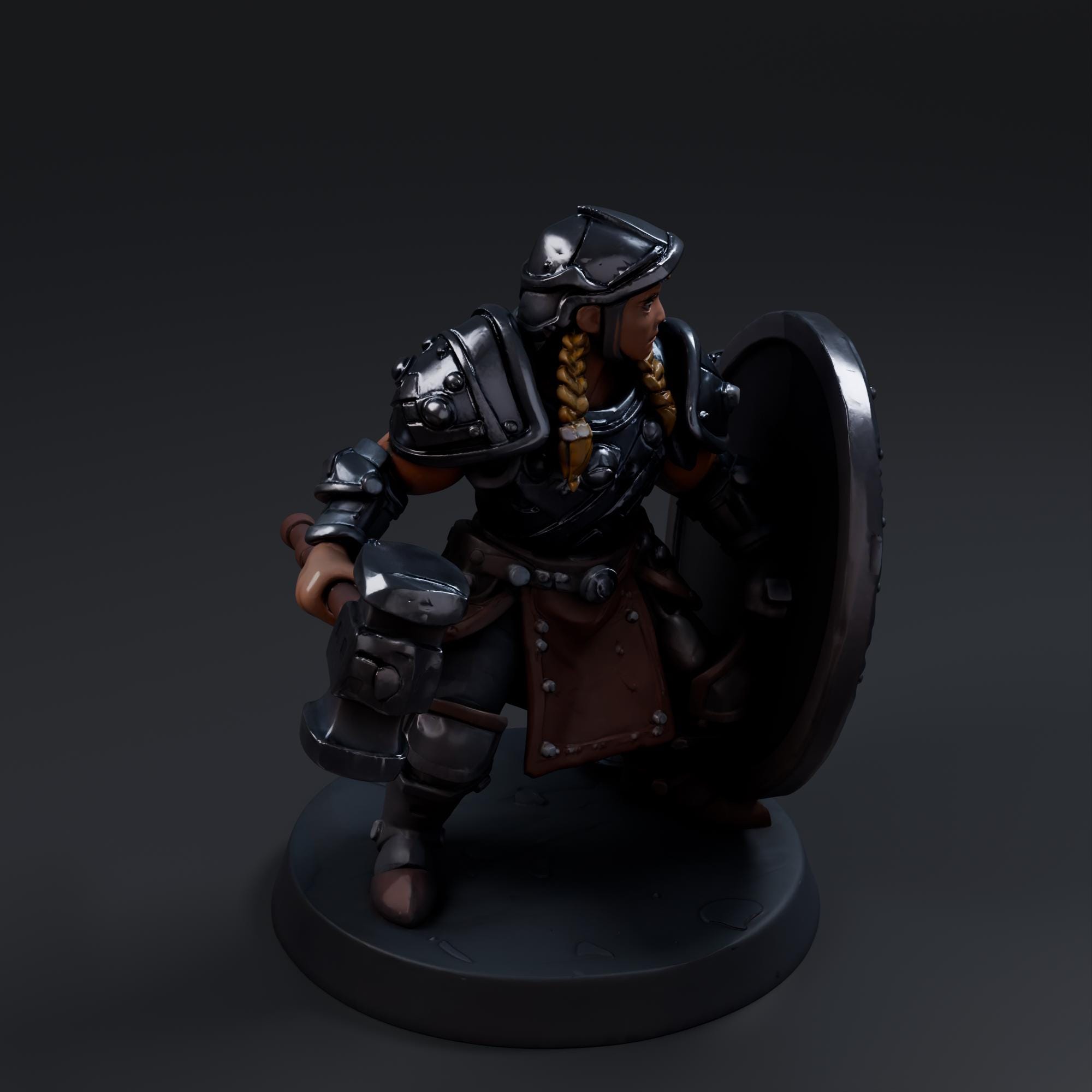 Dwarf Shieldmaiden 3 STL File - Fantasy Tabletop Miniature 28mm Wargaming 3D Print