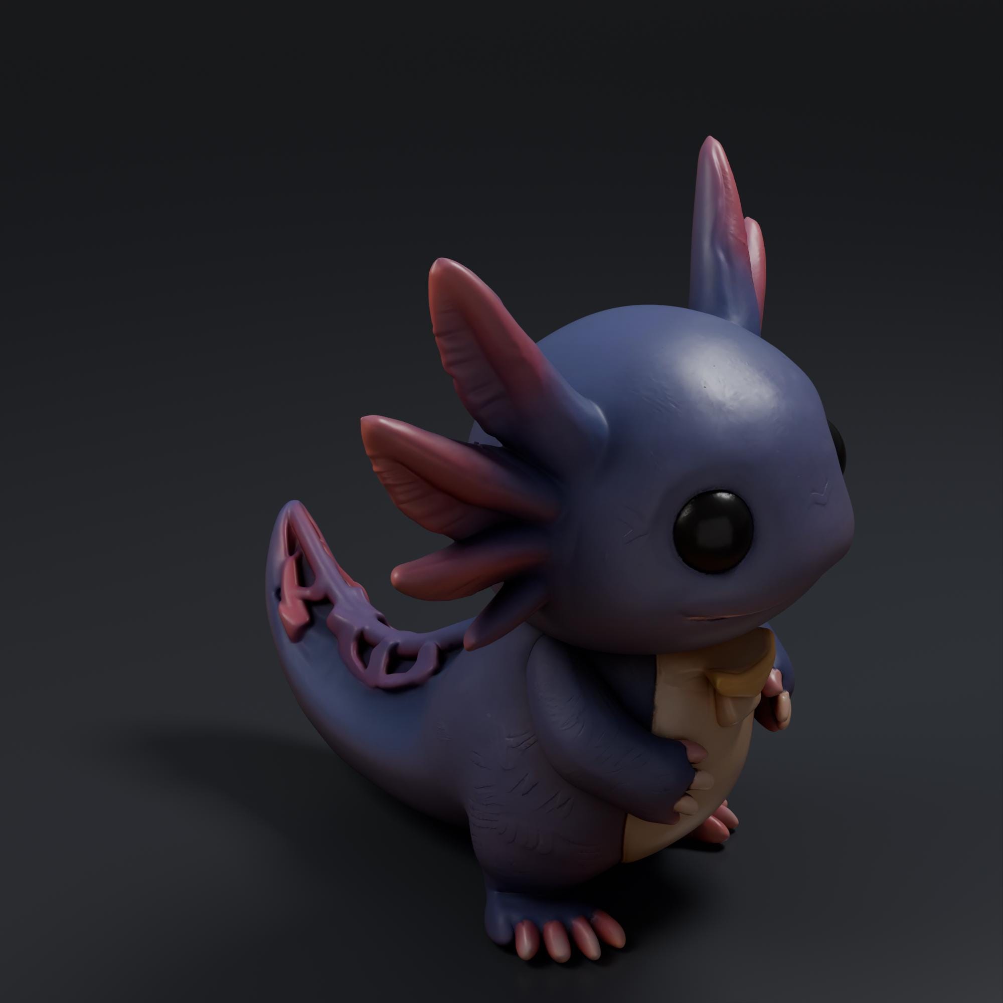 Axolotl STL File - Cute 3D Printed Animal Figurine Kawaii Desk Decor