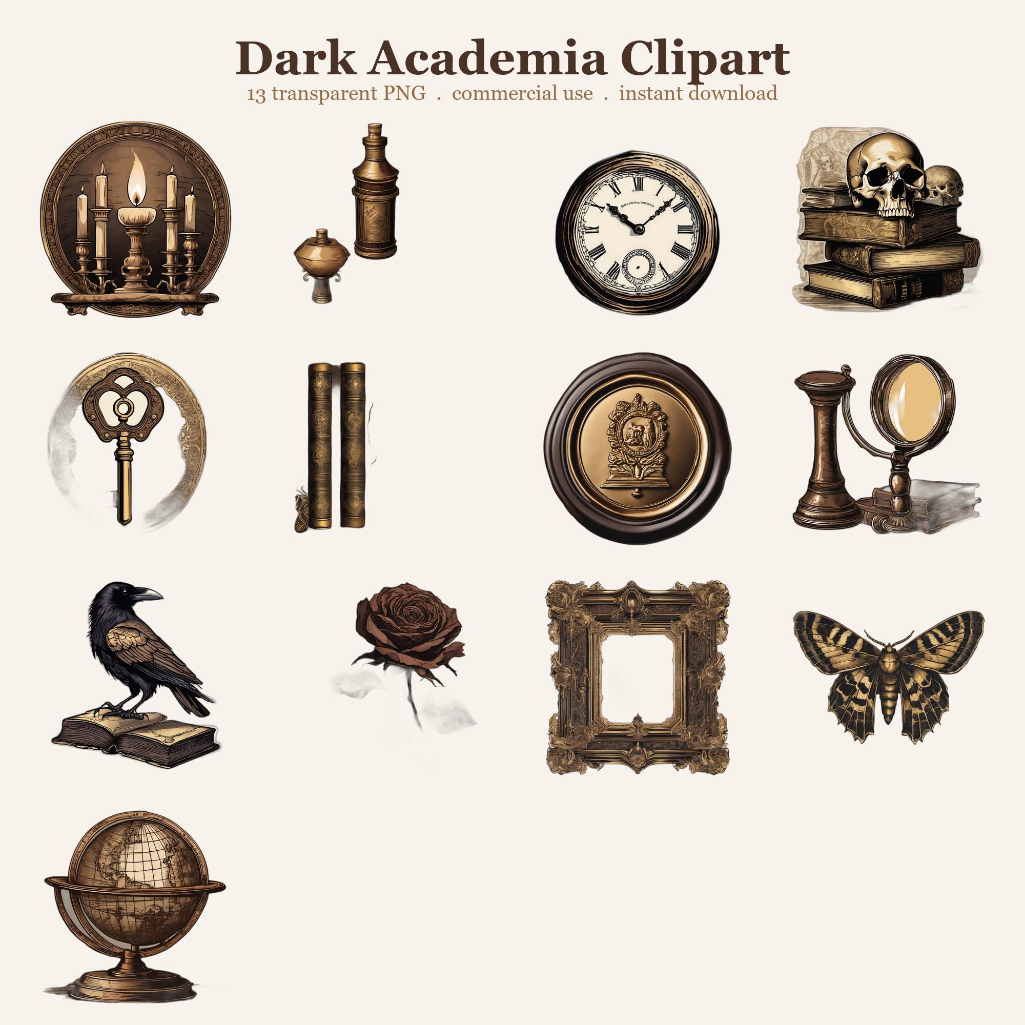 Dark Academia Clipart PNG Bundle