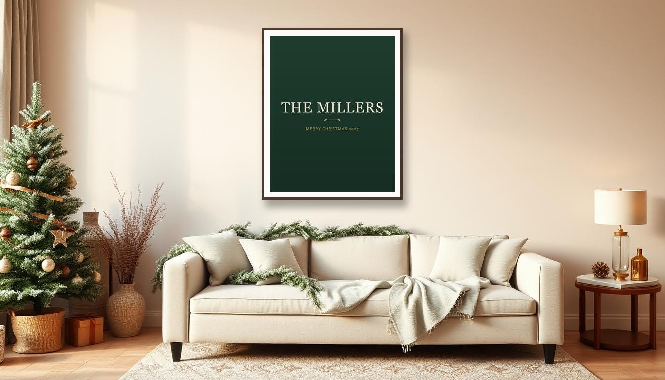 Personalized Name Sign Printable, Custom Festive Pine Name Wall Art, Family Name Sign Digital Download, Any Name