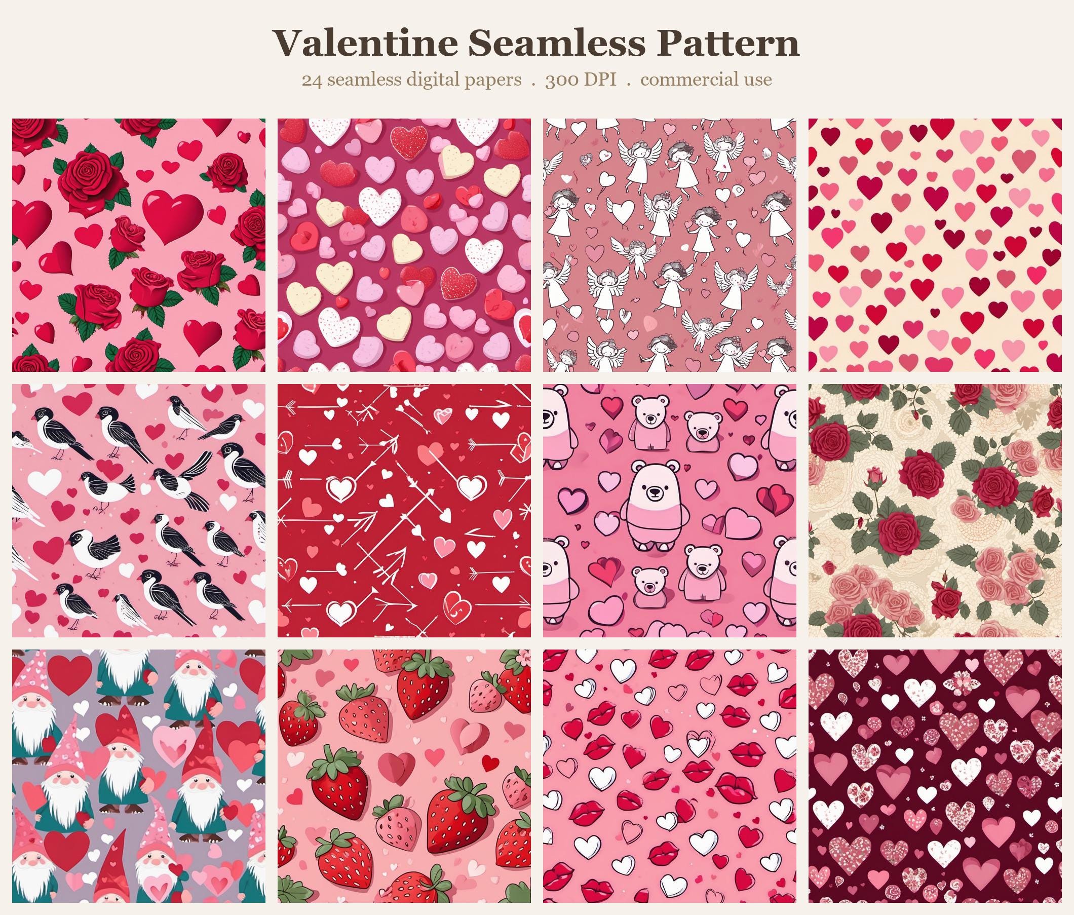 Valentine Seamless Pattern Bundle, Seamless Digital Paper, Sublimation Tumbler Wrap PNG, Designs Commercial Use