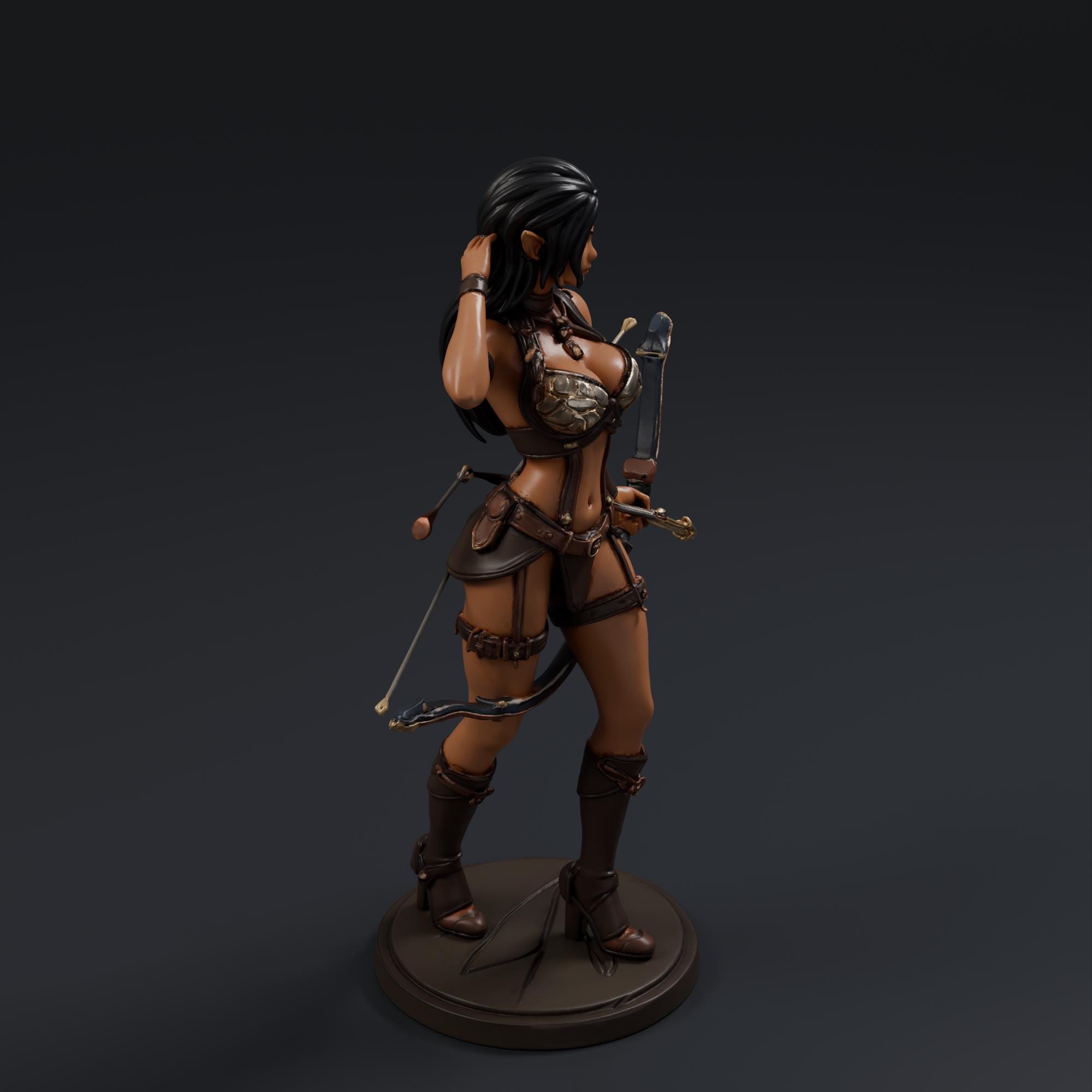 Elf Huntress STL File - Fantasy Tabletop Miniature 28mm Wargaming 3D Print