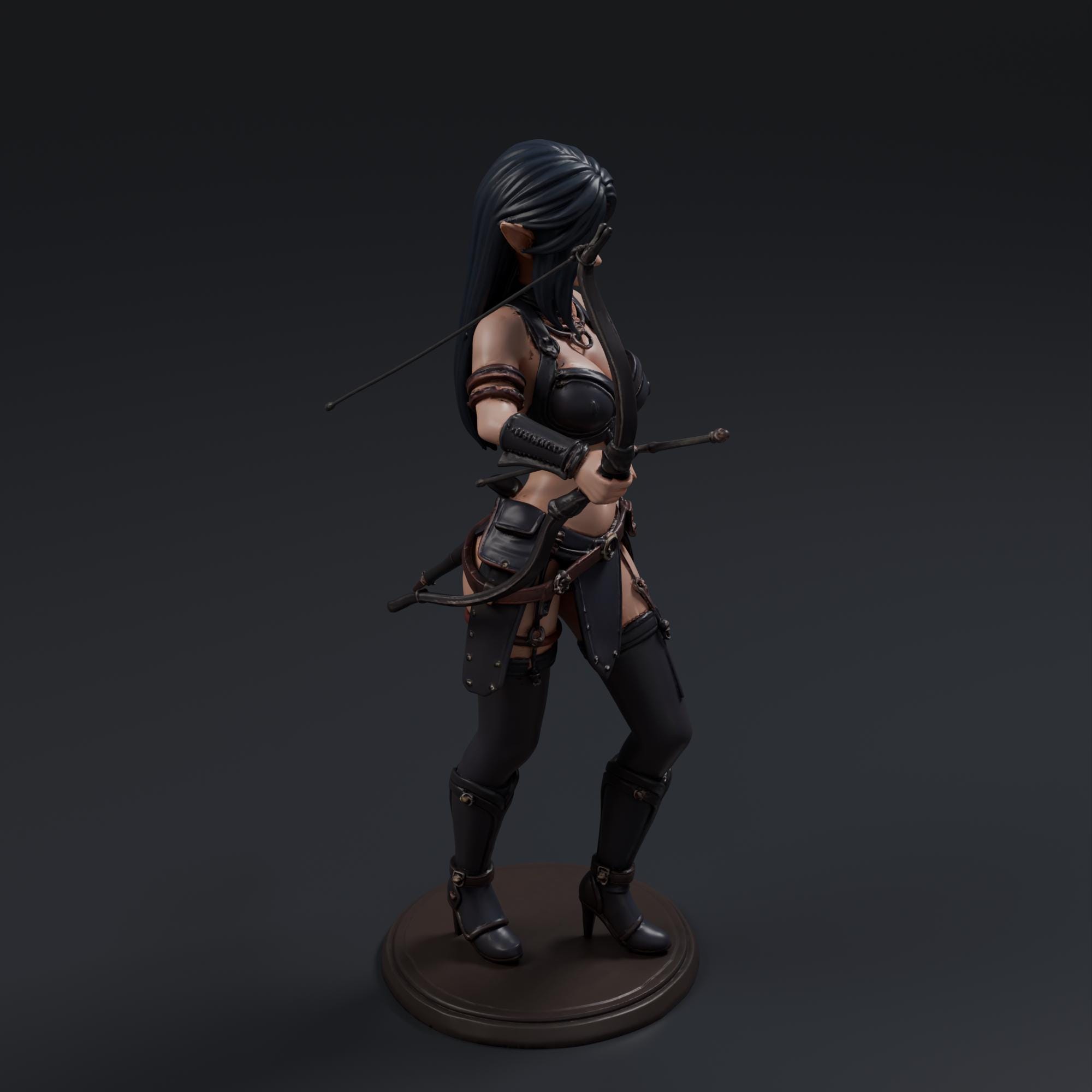 Elven Huntress 2 STL File - Fantasy Tabletop Miniature 28mm Wargaming 3D Print
