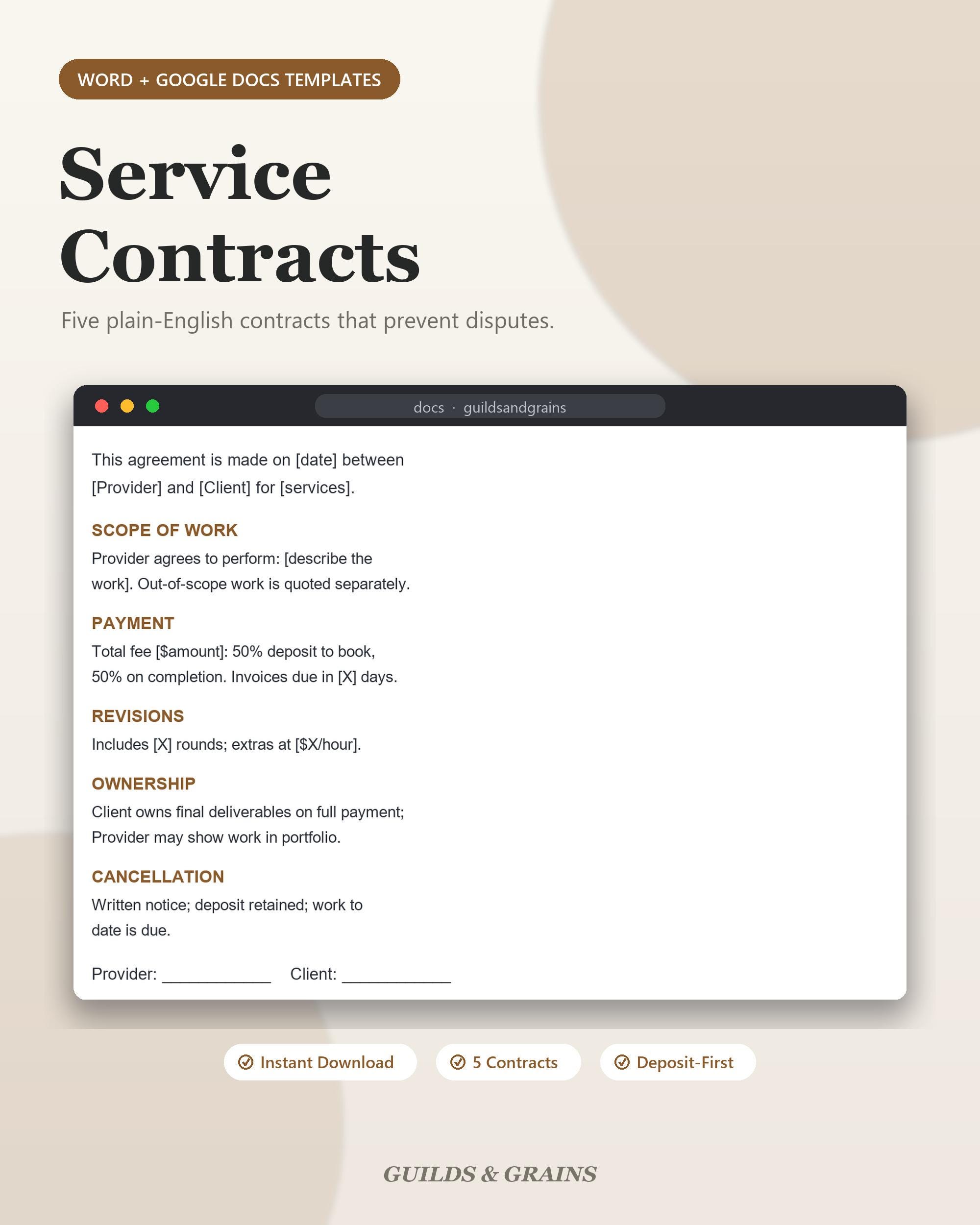 Freelance Contract Template Word Google Docs Photography Cleaning Nanny Tutoring Service Agreement Editable Download